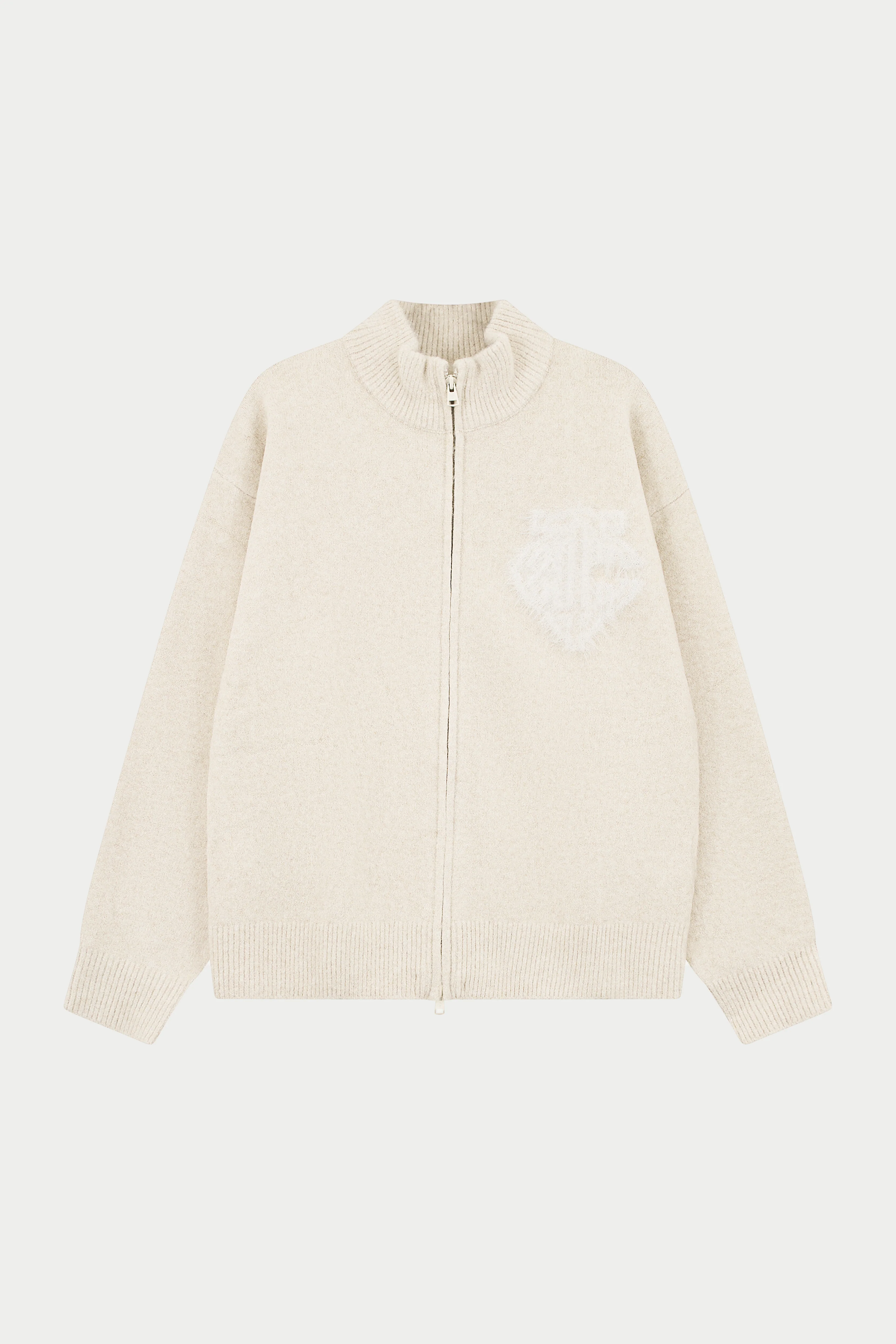 MONOGRAM FLUFFY KNIT ZIP THROUGH - BEIGE