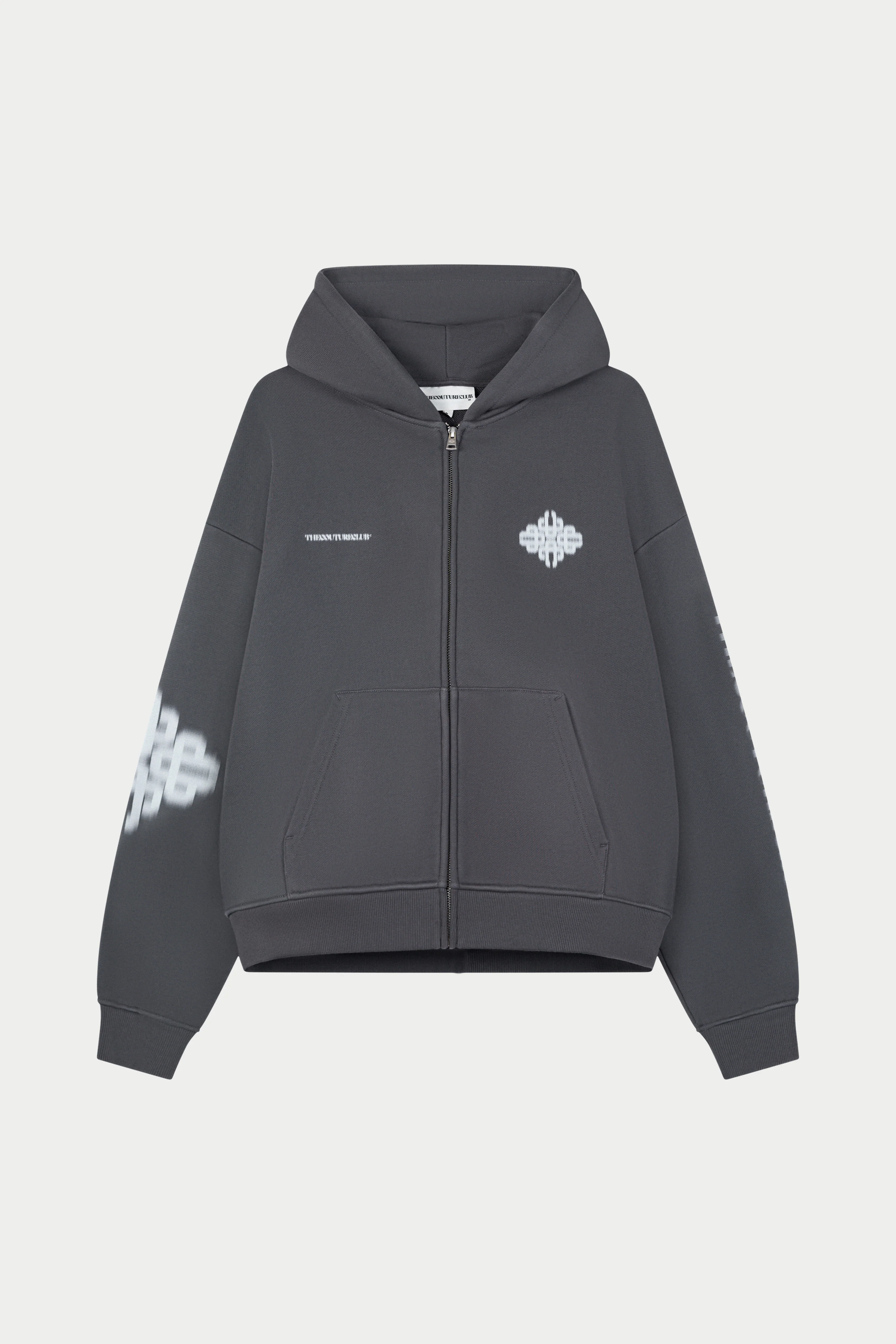 MOTION BLURRED ZIP THROUGH HOODIE - CHARCOAL