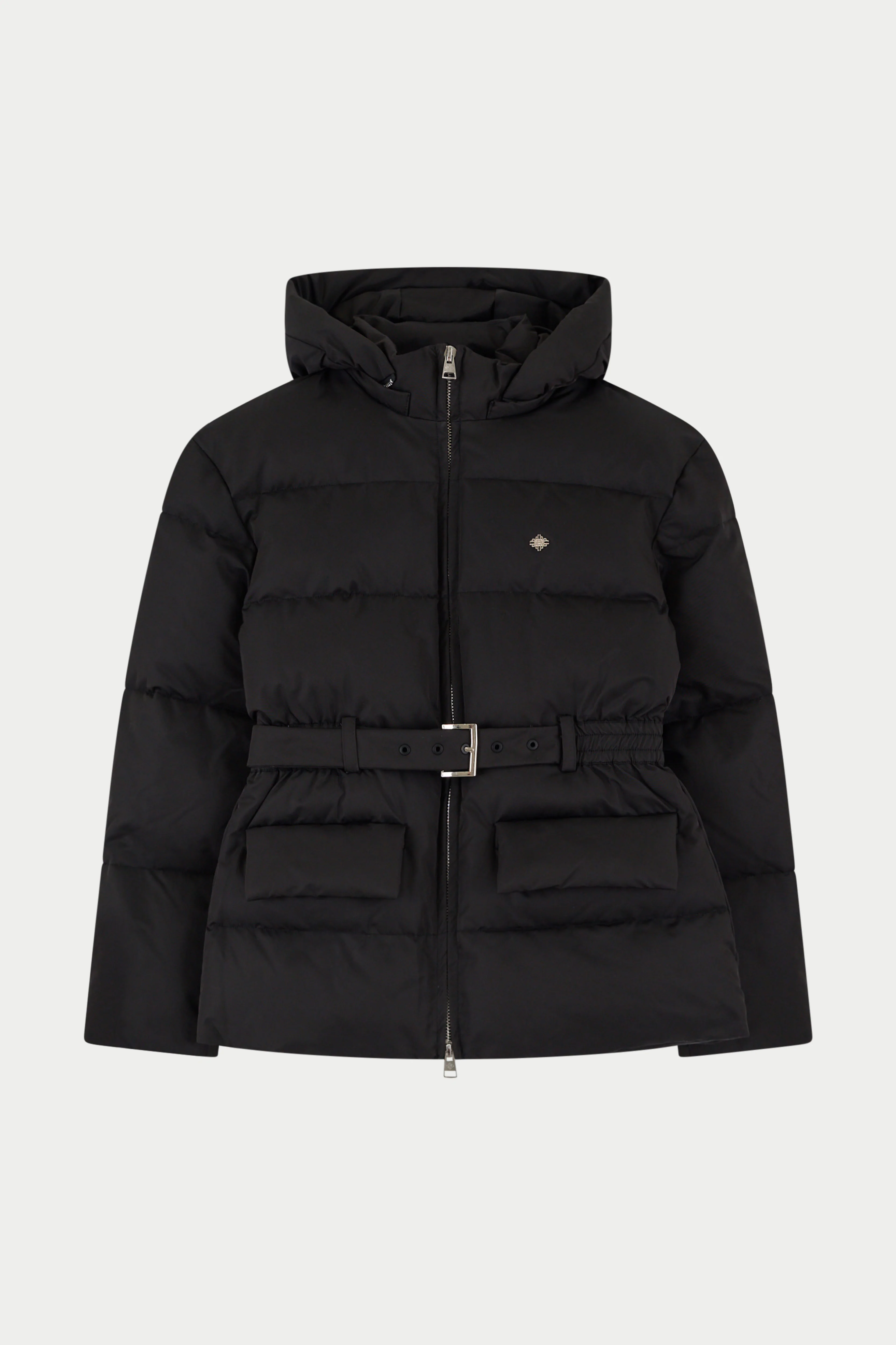 NYLON BELTED PUFFER - BLACK