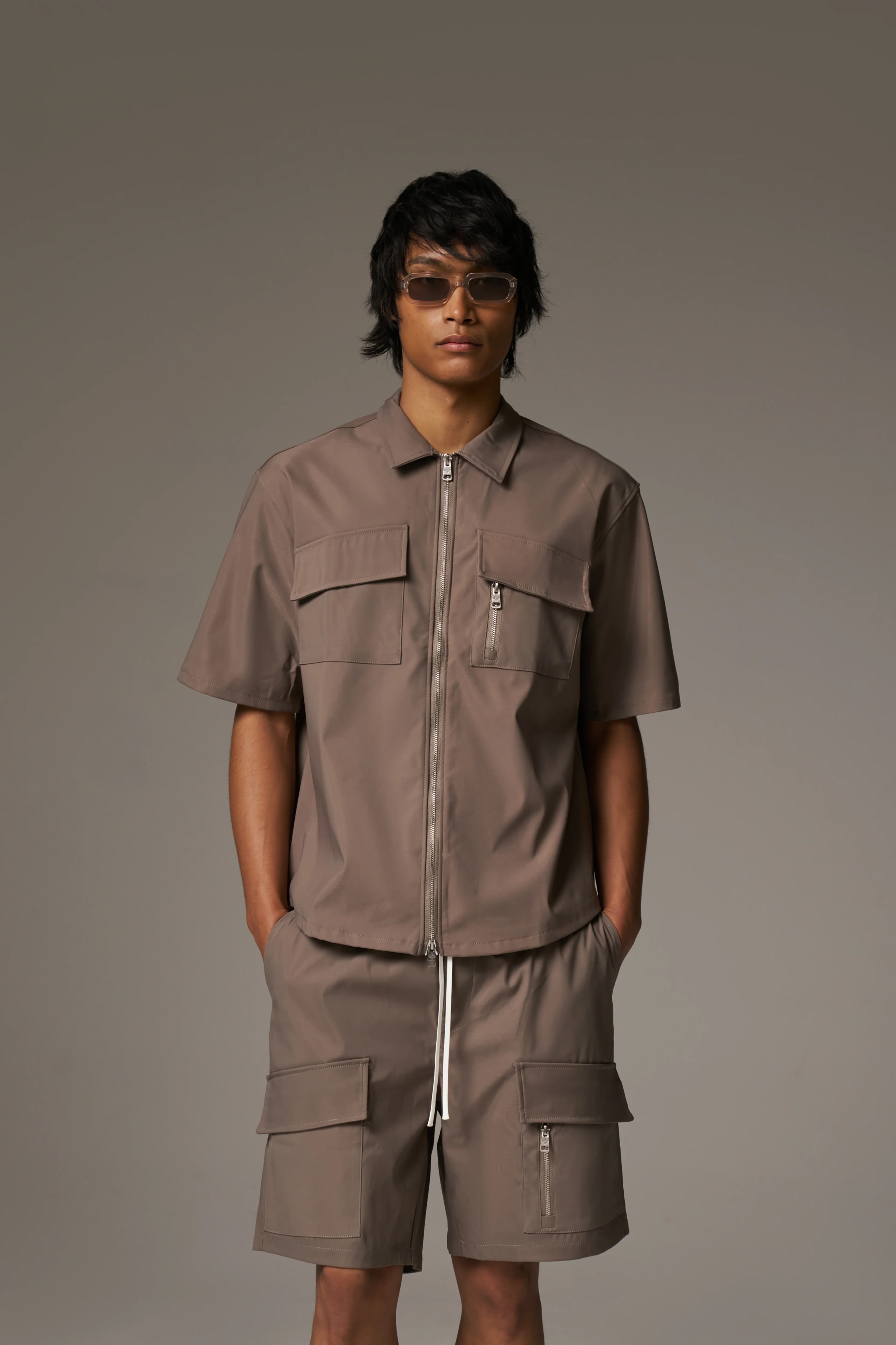TECHNICAL HEAVYWEIGHT ZIP OVERSHIRT - COFFEE - Image 2
