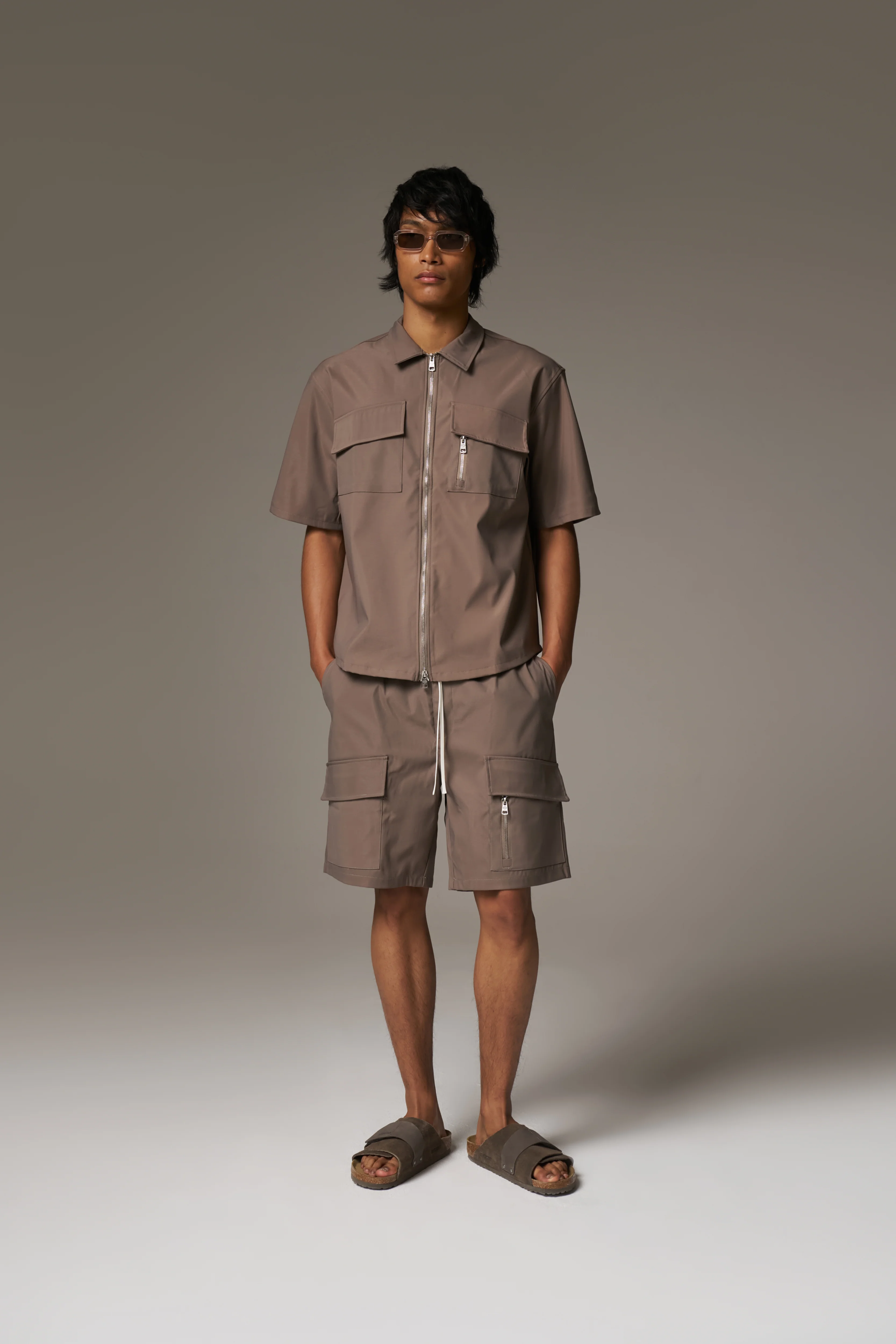 TECHNICAL HEAVYWEIGHT ZIP OVERSHIRT - COFFEE - Image 3