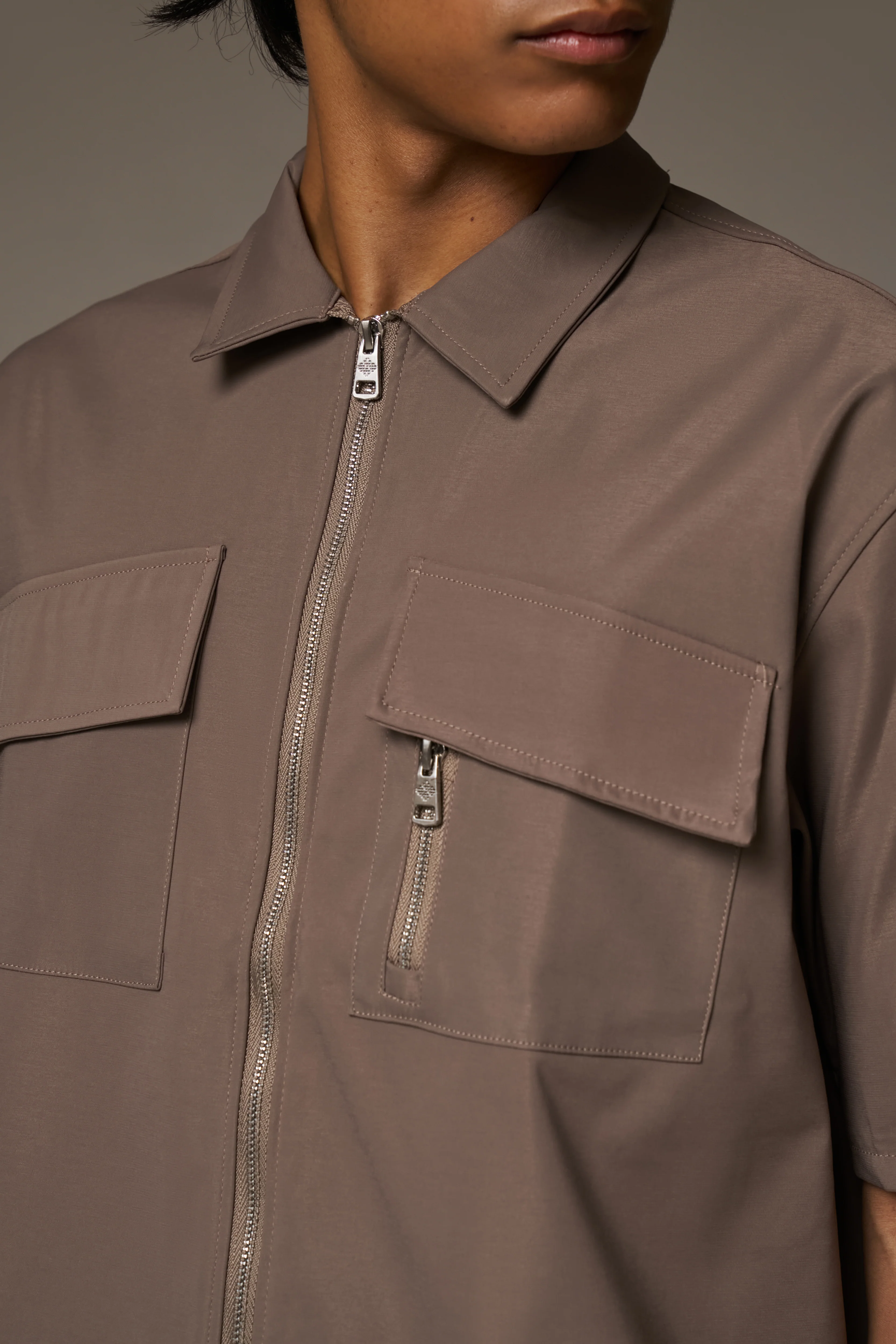TECHNICAL HEAVYWEIGHT ZIP OVERSHIRT - COFFEE - Image 4