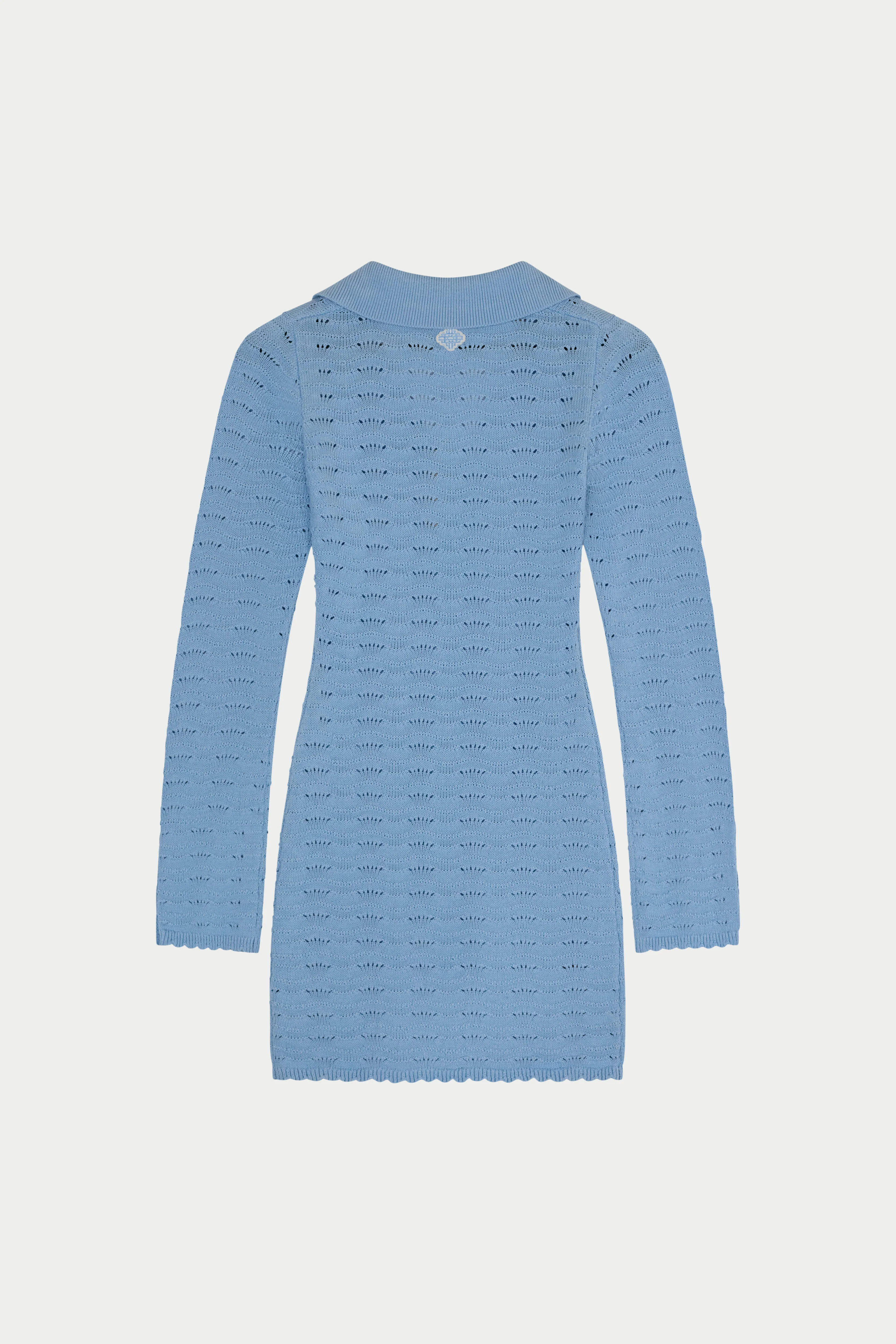 OPEN COLLAR CROCHET KNIT MINI DRESS - POWDER BLUE - Image 7