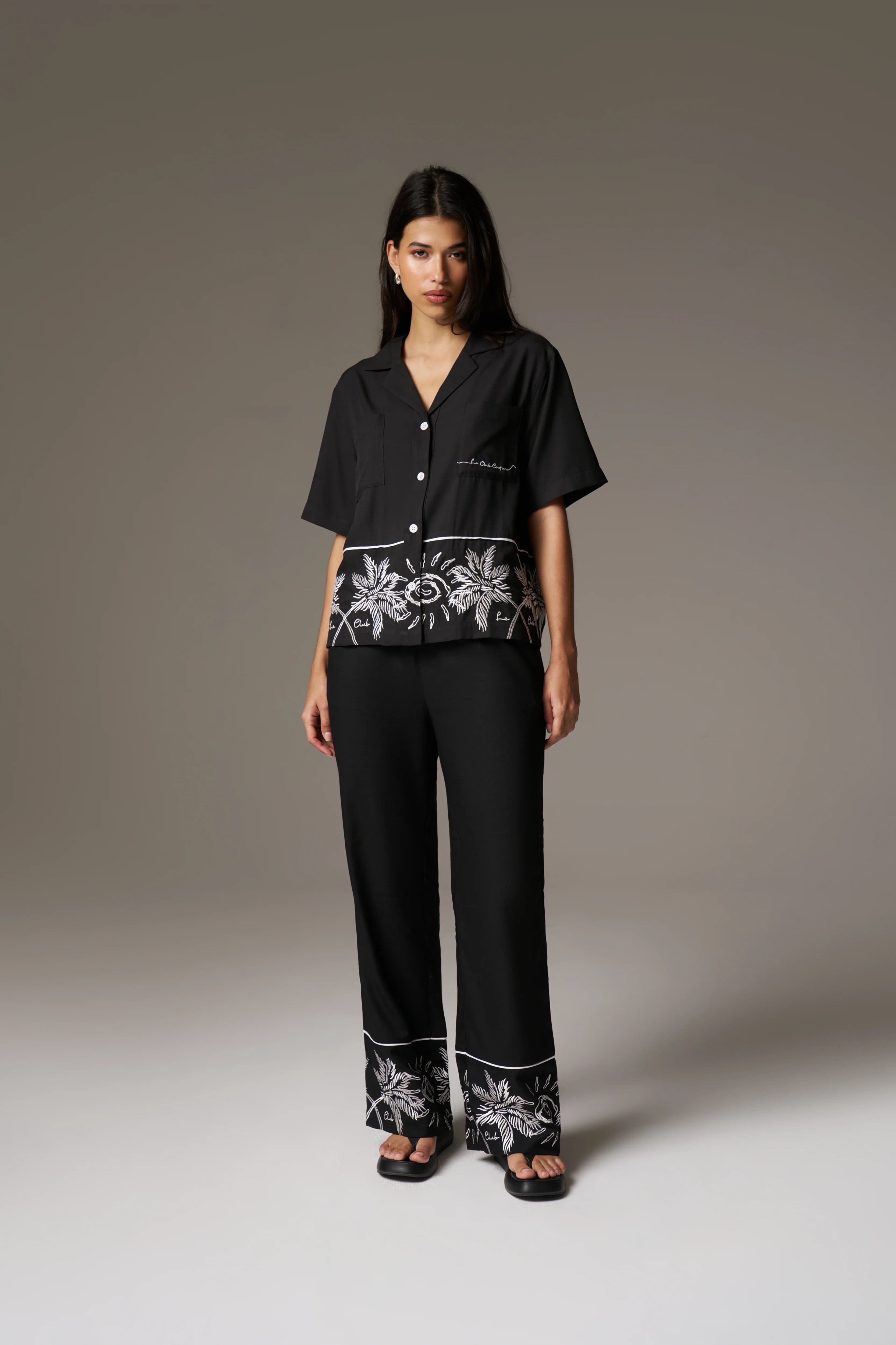 PALM EMBROIDERY SHIRT - BLACK - Image 3