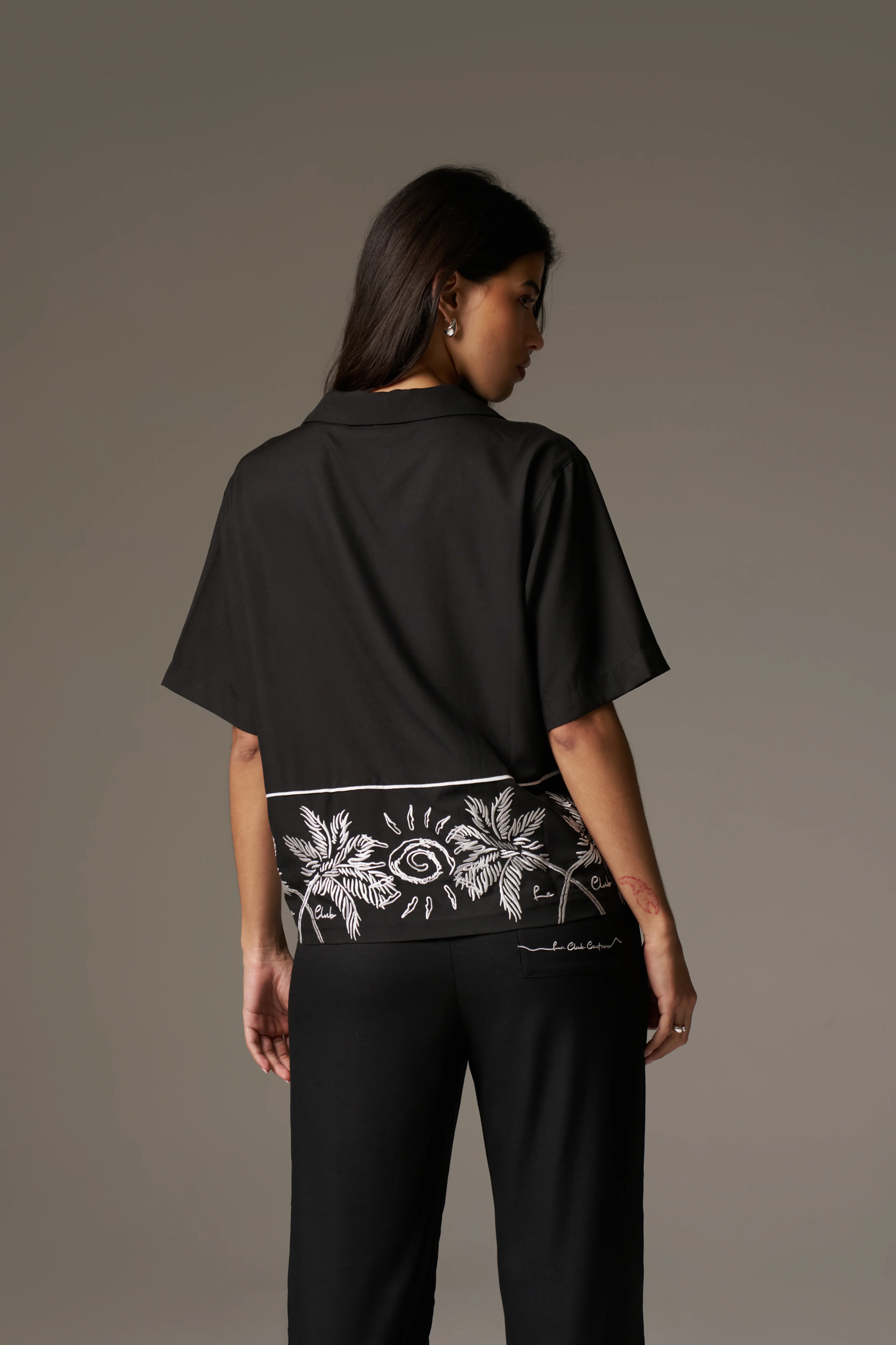 PALM EMBROIDERY SHIRT - BLACK - Image 5