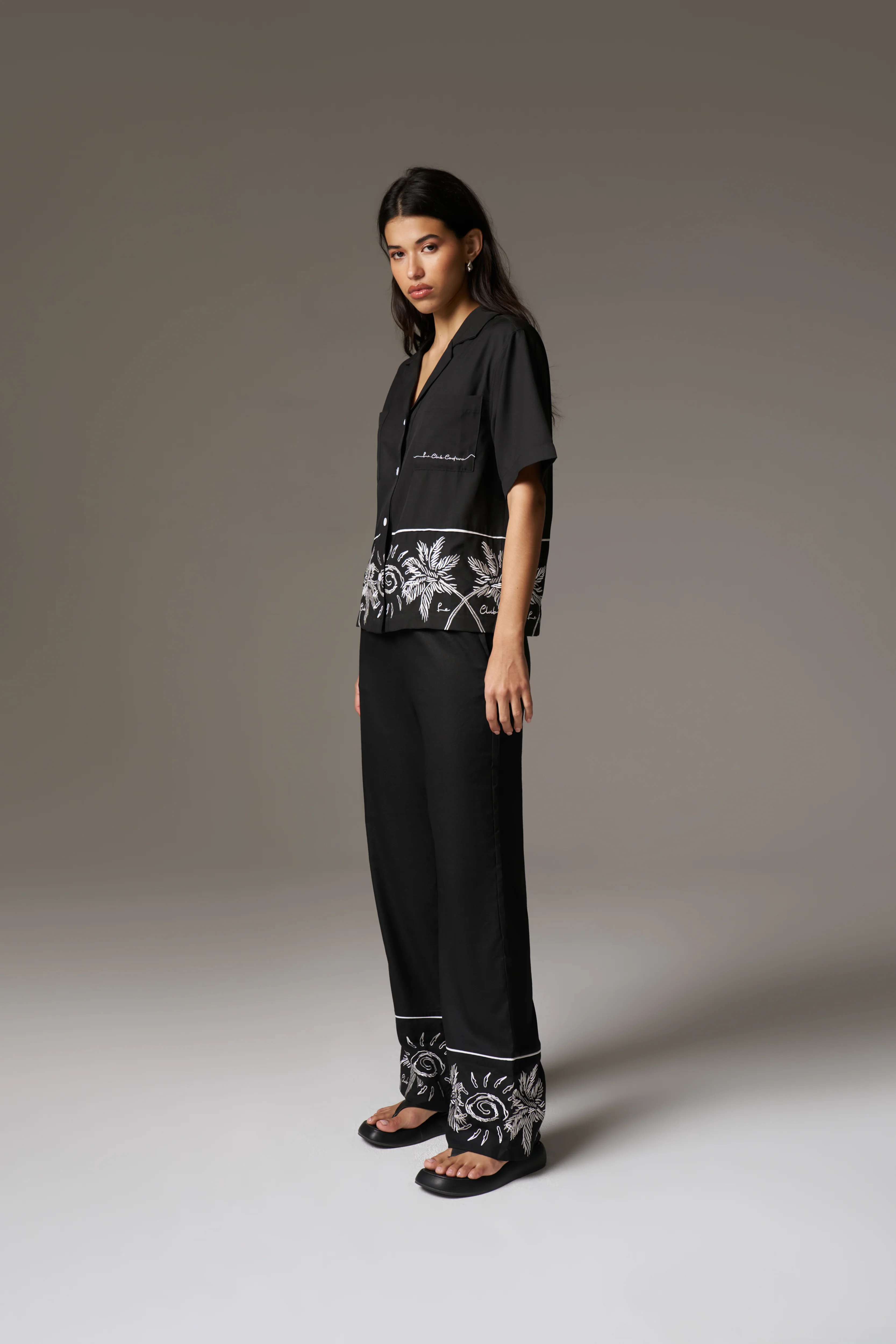 PALM EMBROIDERY SHIRT - BLACK - Image 7