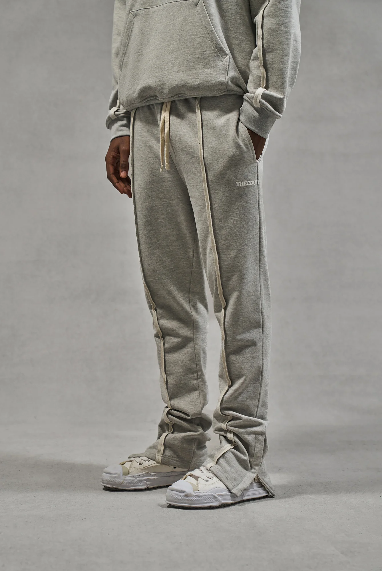 RAW SEAM STRAIGHT LEG JOGGERS - GREY MARL - Image 2