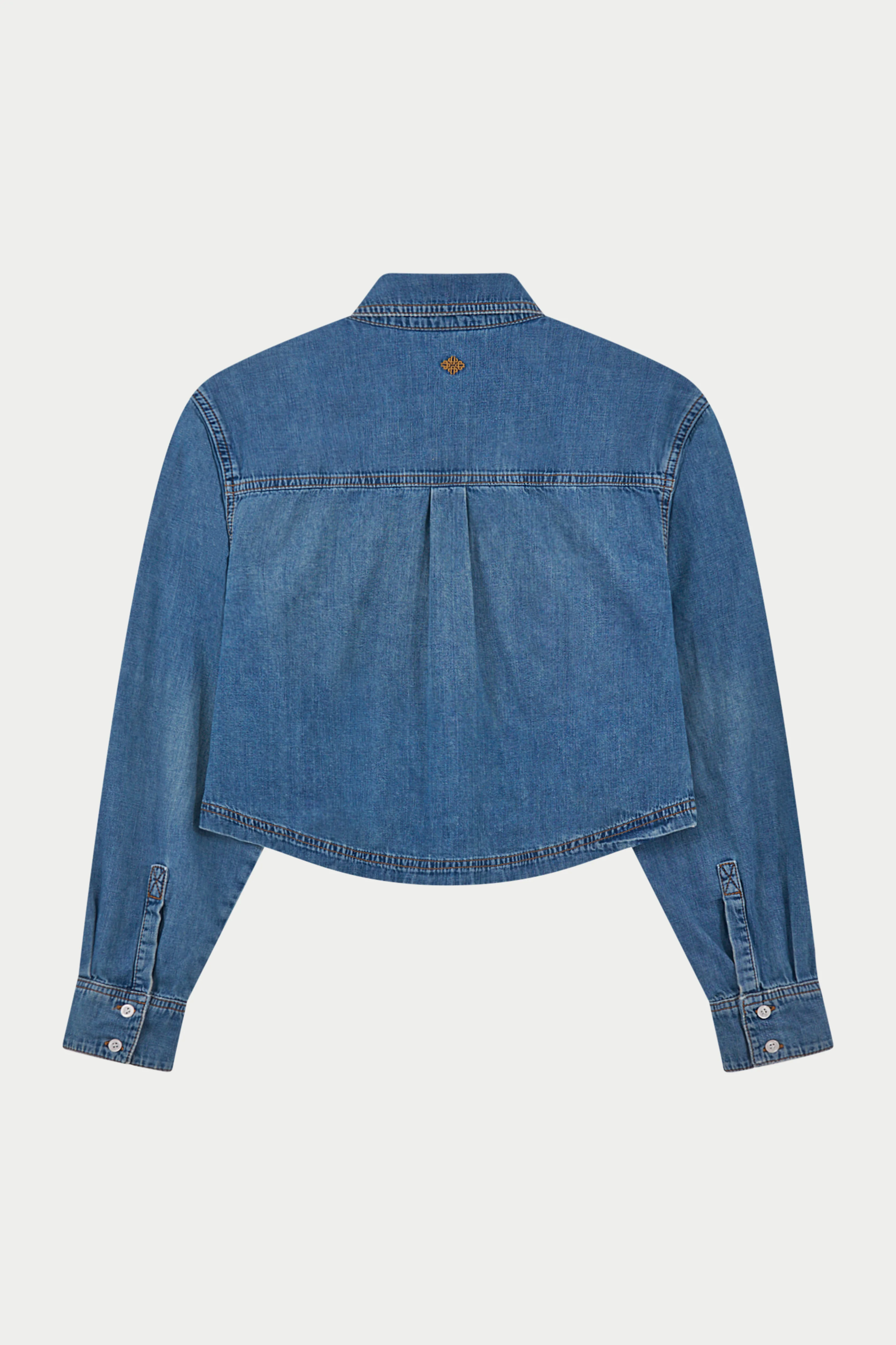 RELAXED LONG SLEEVE DENIM SHIRT - MID BLUE WASH - Image 9