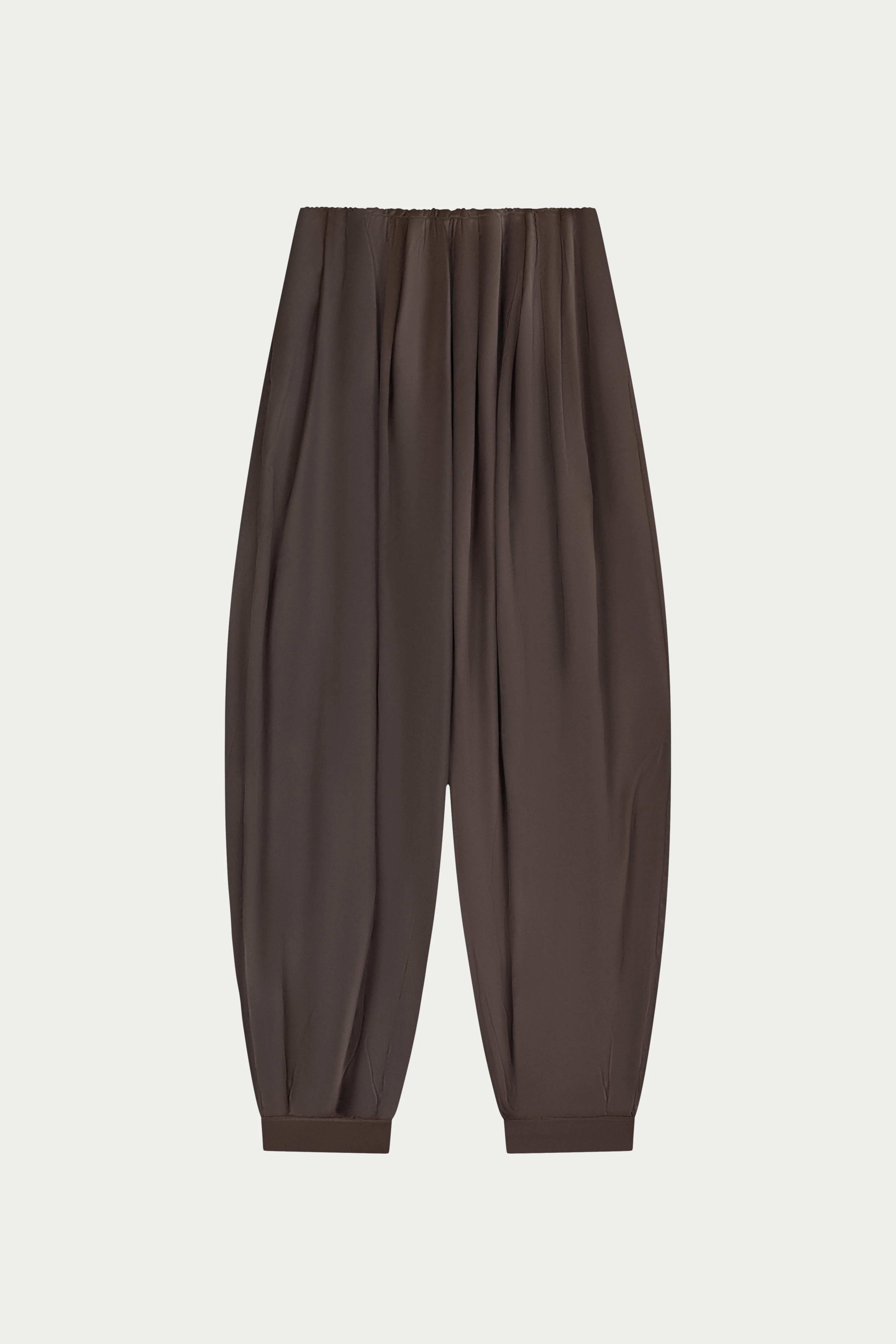 SATIN GATHERED BALLOON TROUSERS - CHOCOLATE