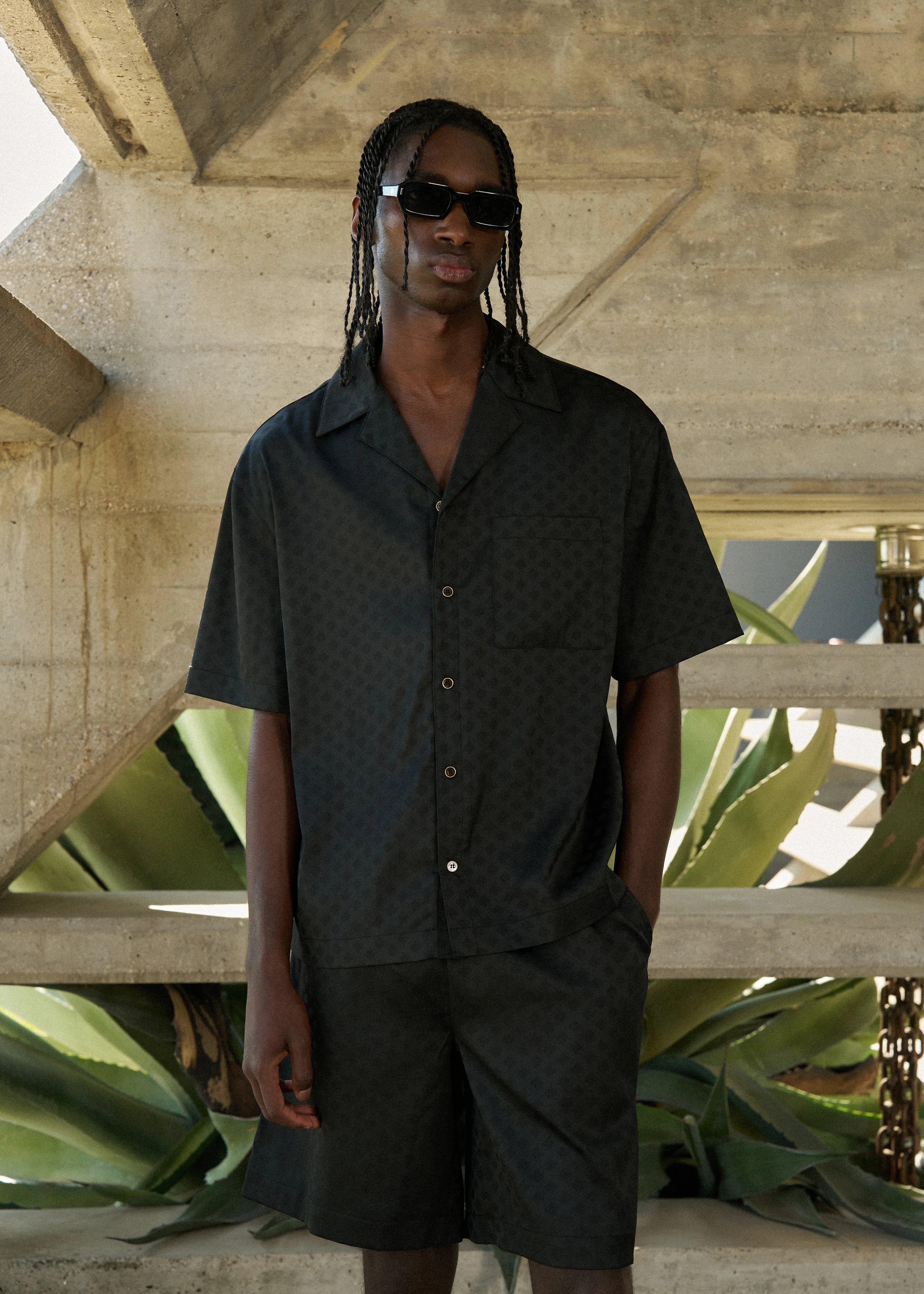 SATIN JACQUARD SHIRT - BLACK - Image 2