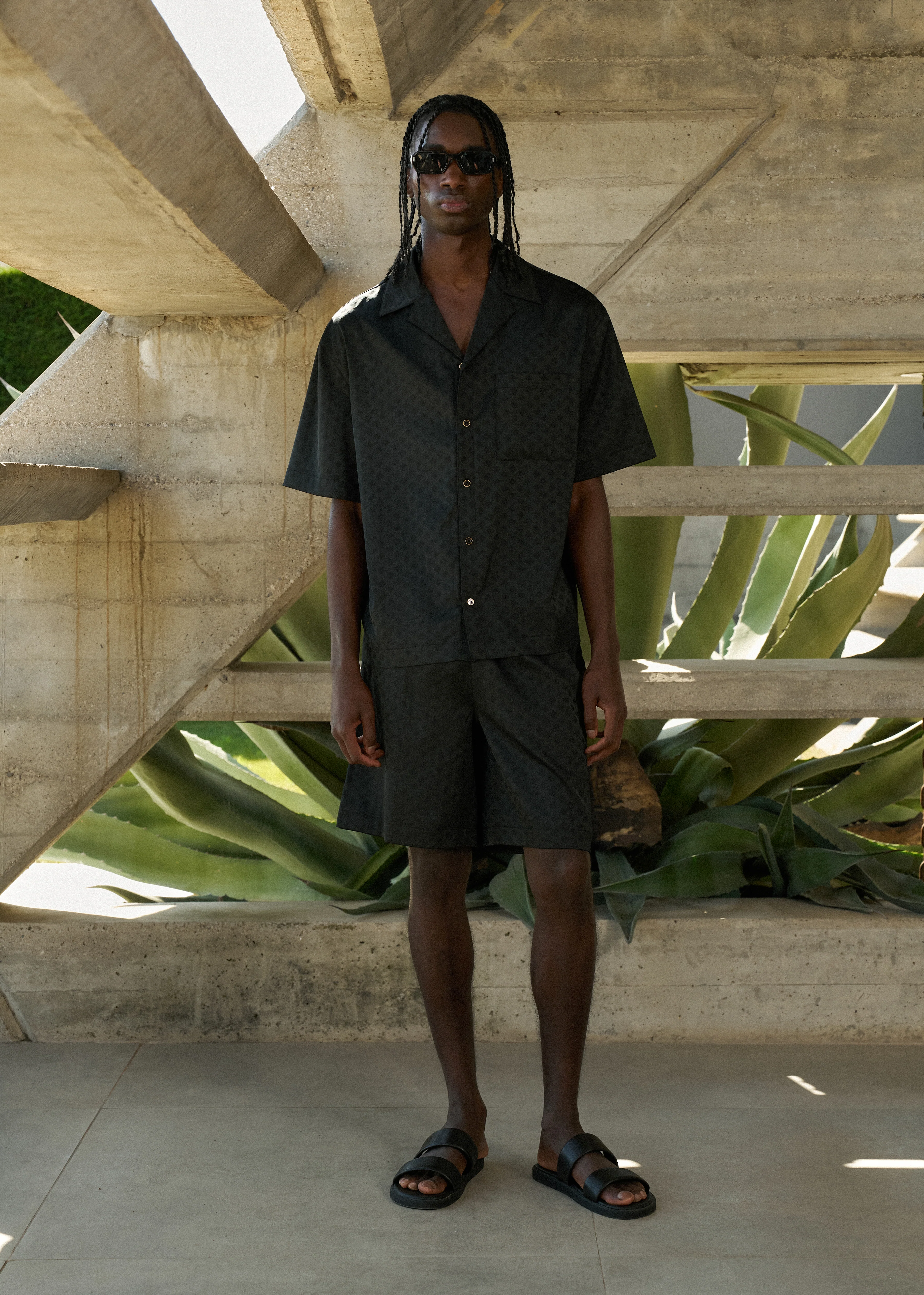 SATIN JACQUARD SHIRT - BLACK - Image 3