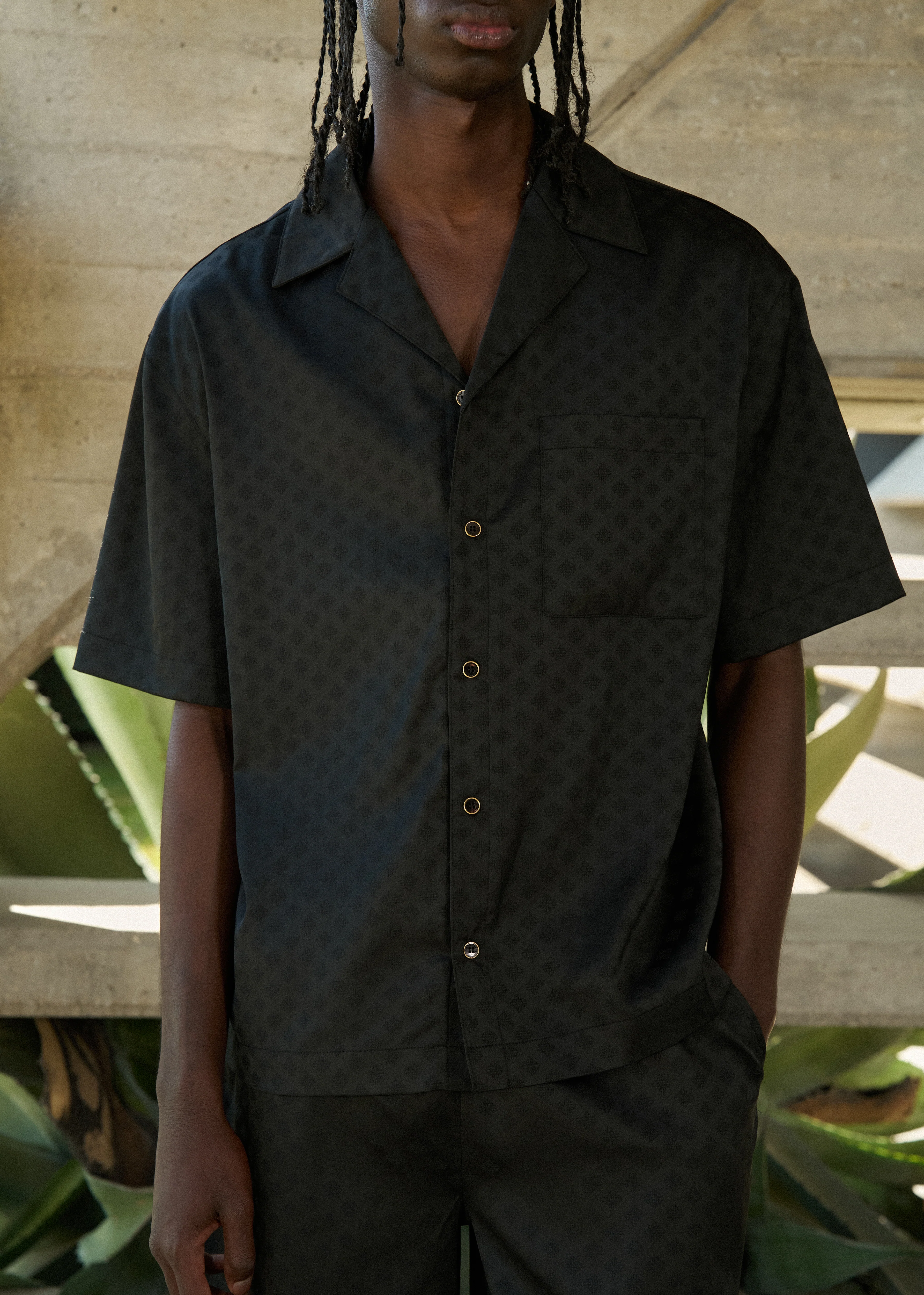 SATIN JACQUARD SHIRT - BLACK - Image 4