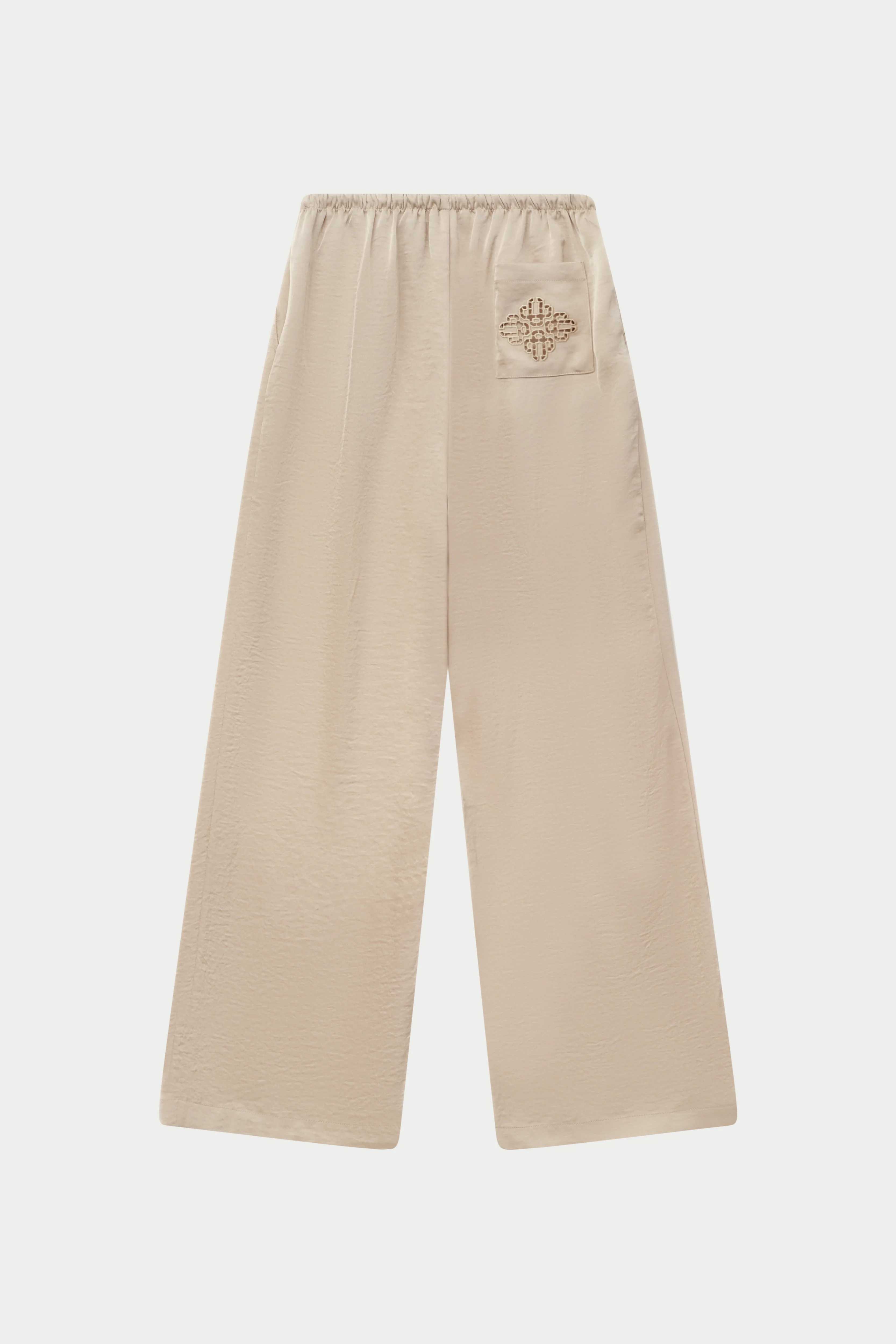 SATIN WIDE LEG EMBLEM TROUSERS - BEIGE - Image 8