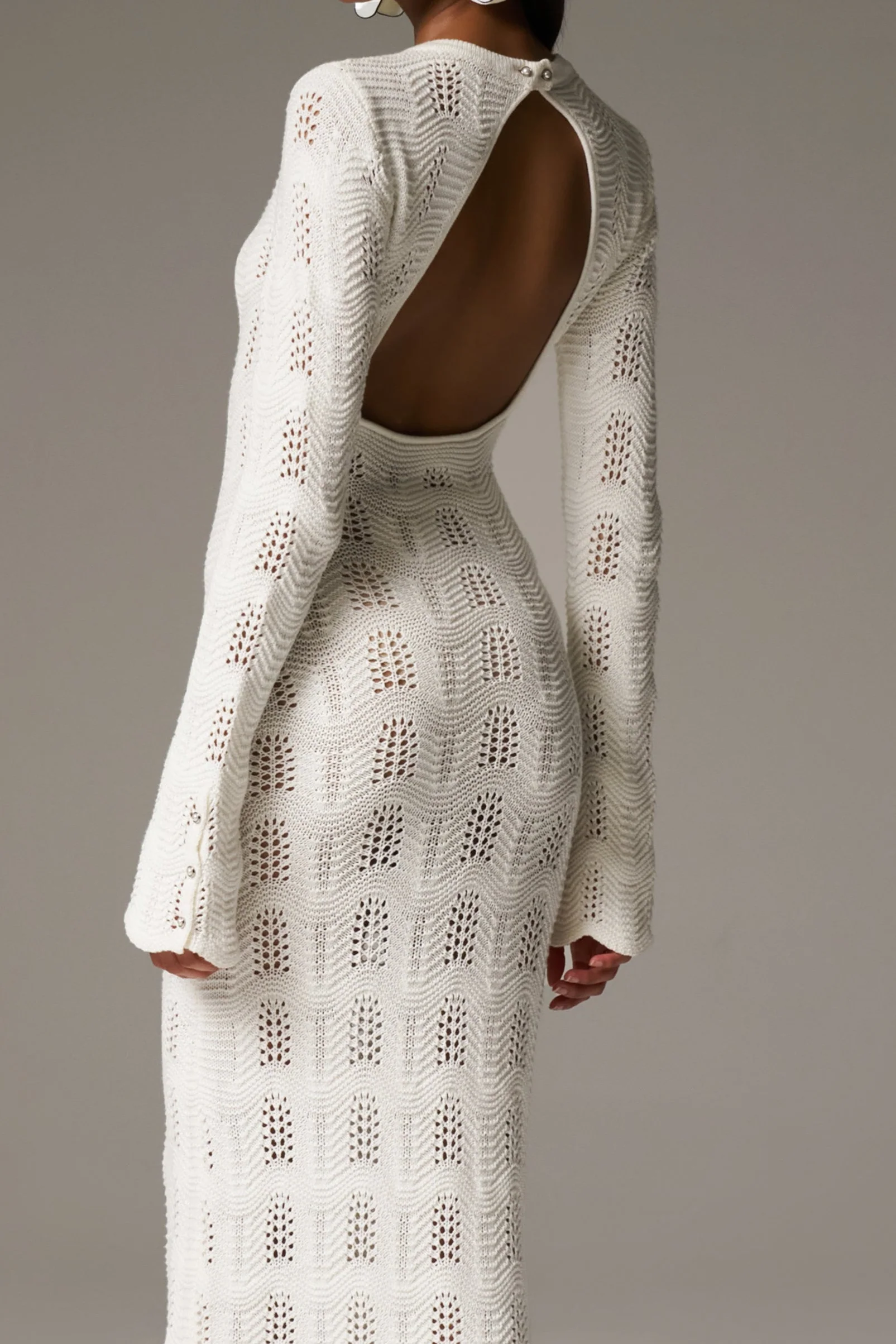 SCALLOP EDGE KNITTED MAXI DRESS - OFF WHITE - Image 5