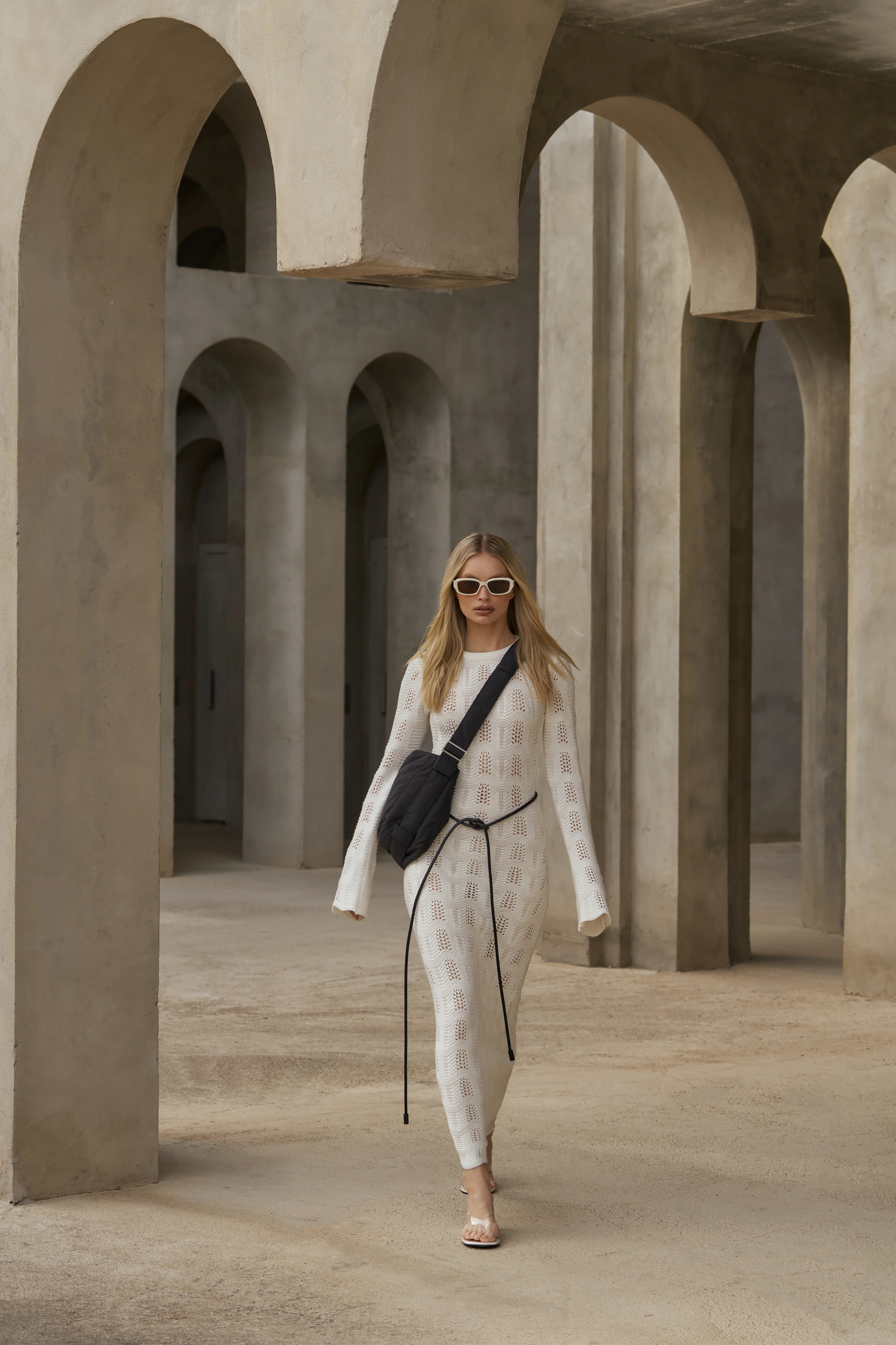 SCALLOP EDGE KNITTED MAXI DRESS - OFF WHITE - Image 8