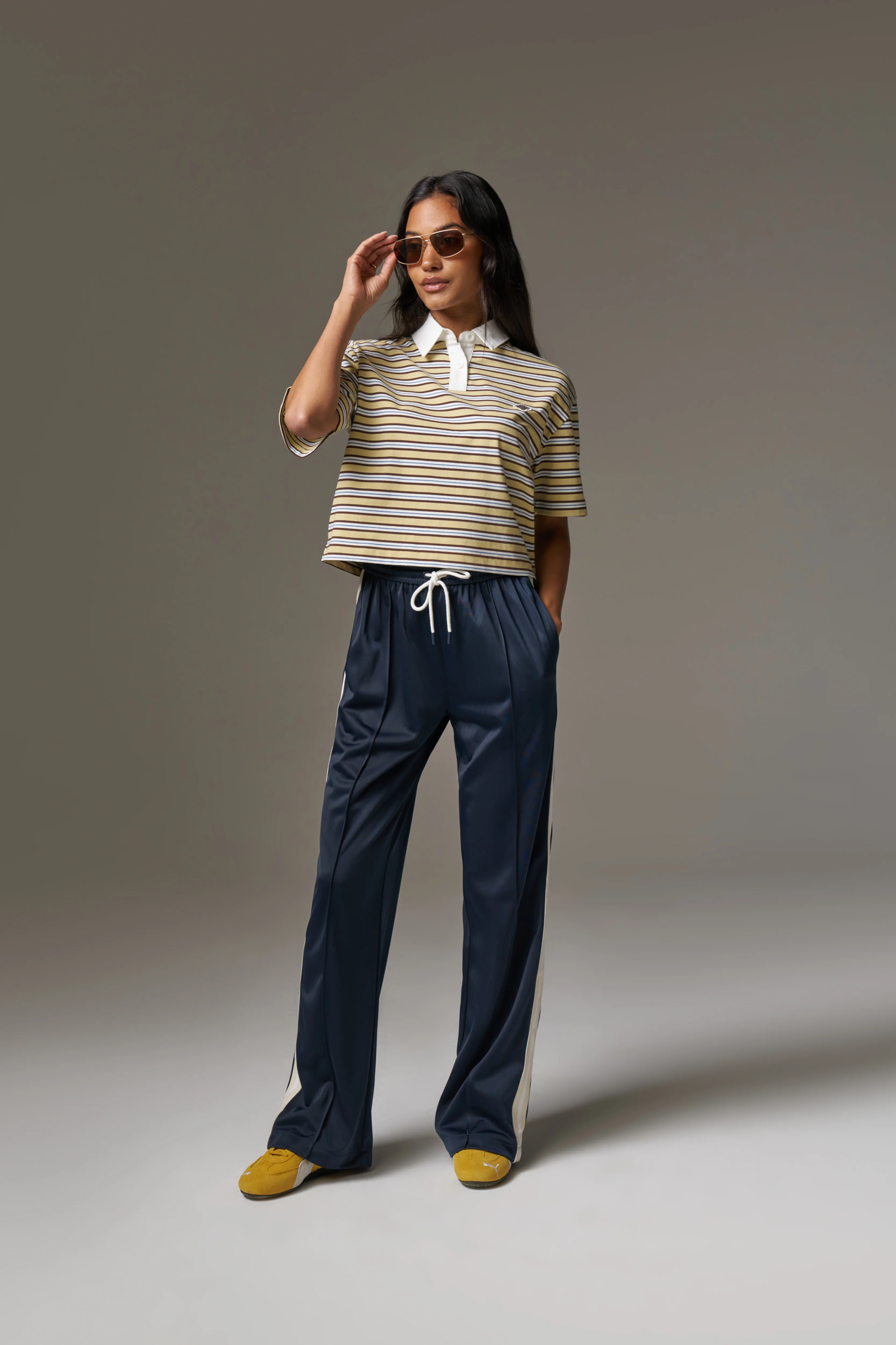 SIDE STRIPE WIDE LEG JOGGERS - NAVY - Image 3