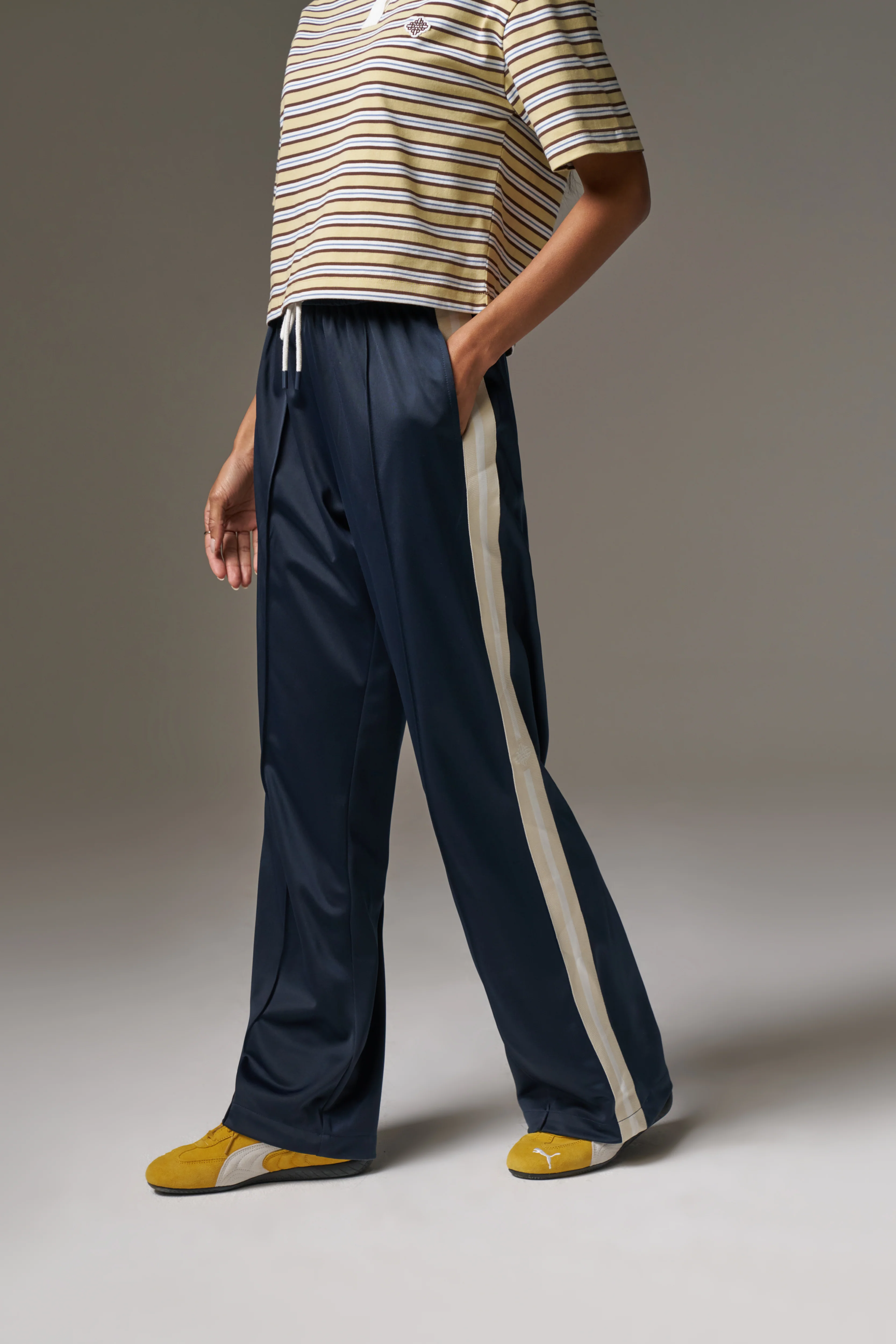 SIDE STRIPE WIDE LEG JOGGERS - NAVY - Image 8