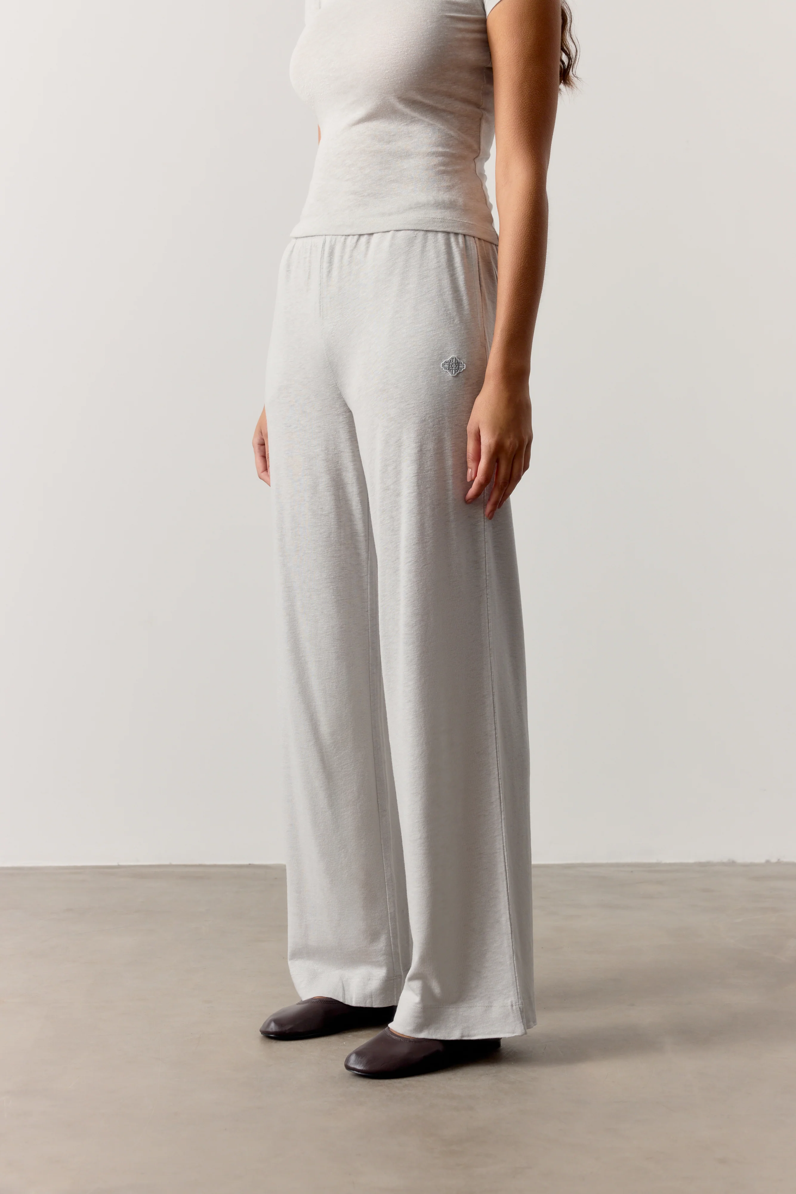 MARL SLUB WIDE LEG JOGGERS - GREY - Image 2