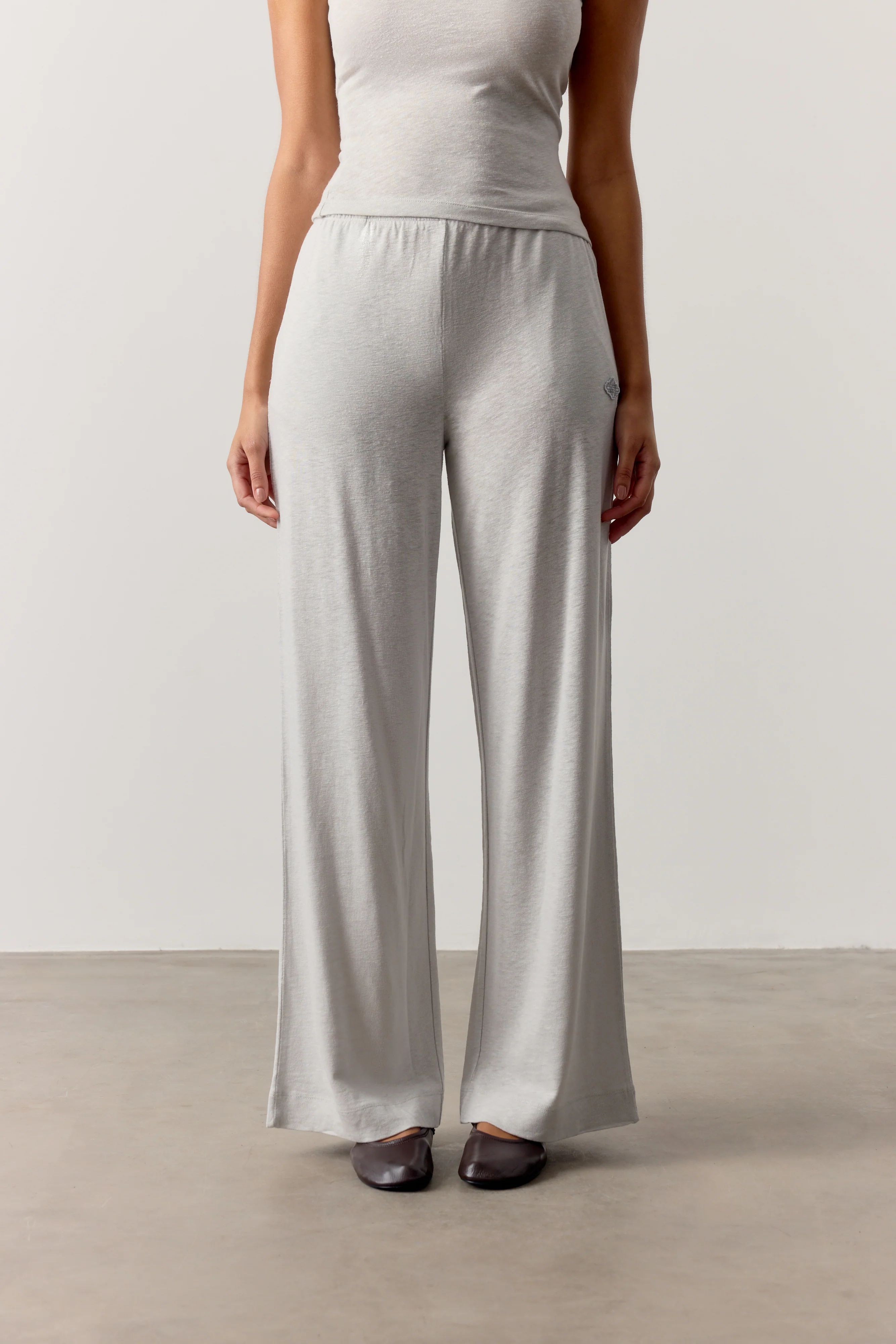 MARL SLUB WIDE LEG JOGGERS - GREY - Image 4