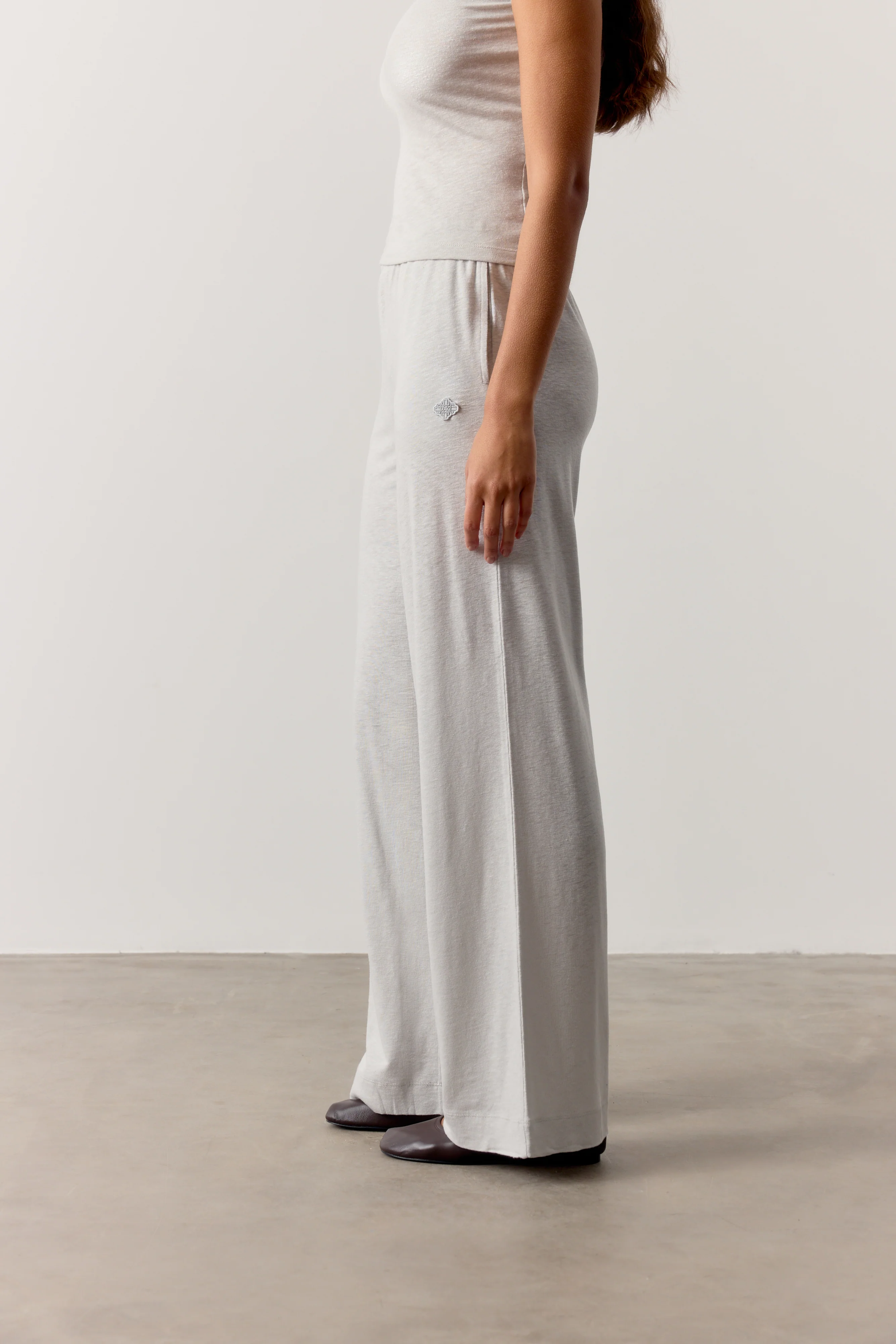 MARL SLUB WIDE LEG JOGGERS - GREY - Image 5