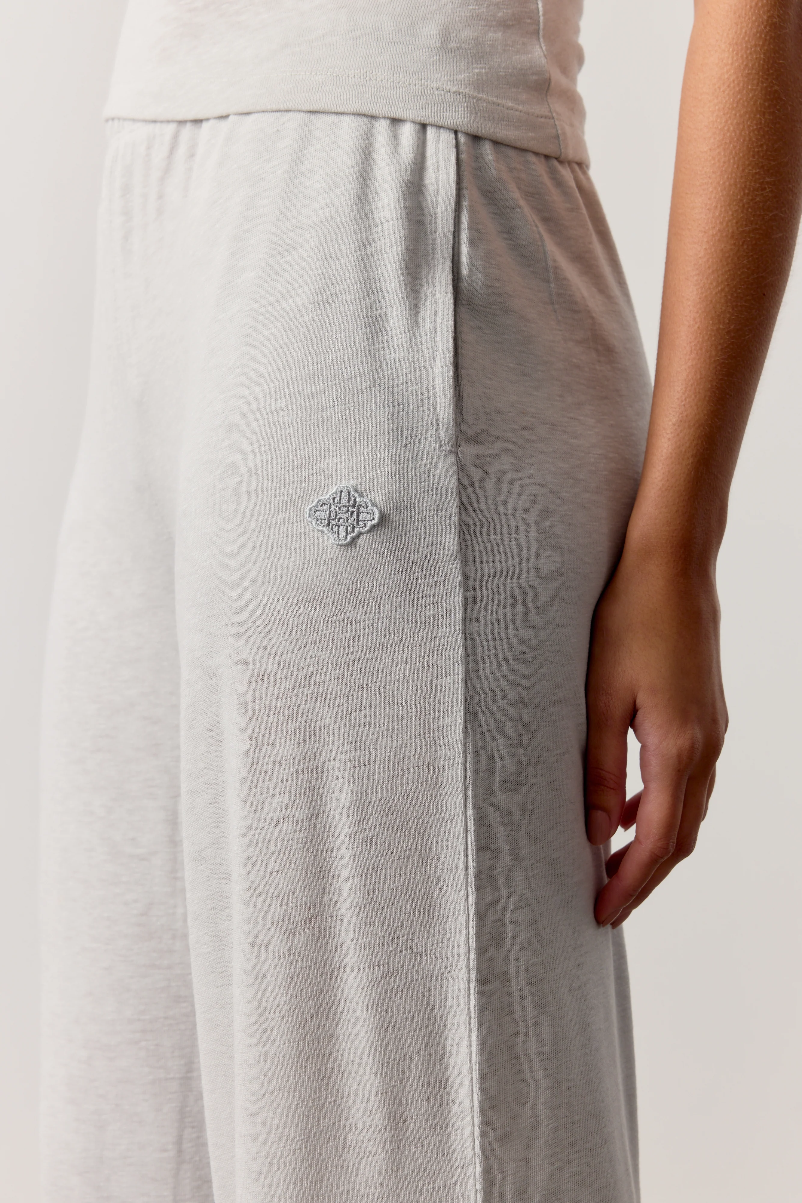 MARL SLUB WIDE LEG JOGGERS - GREY - Image 6