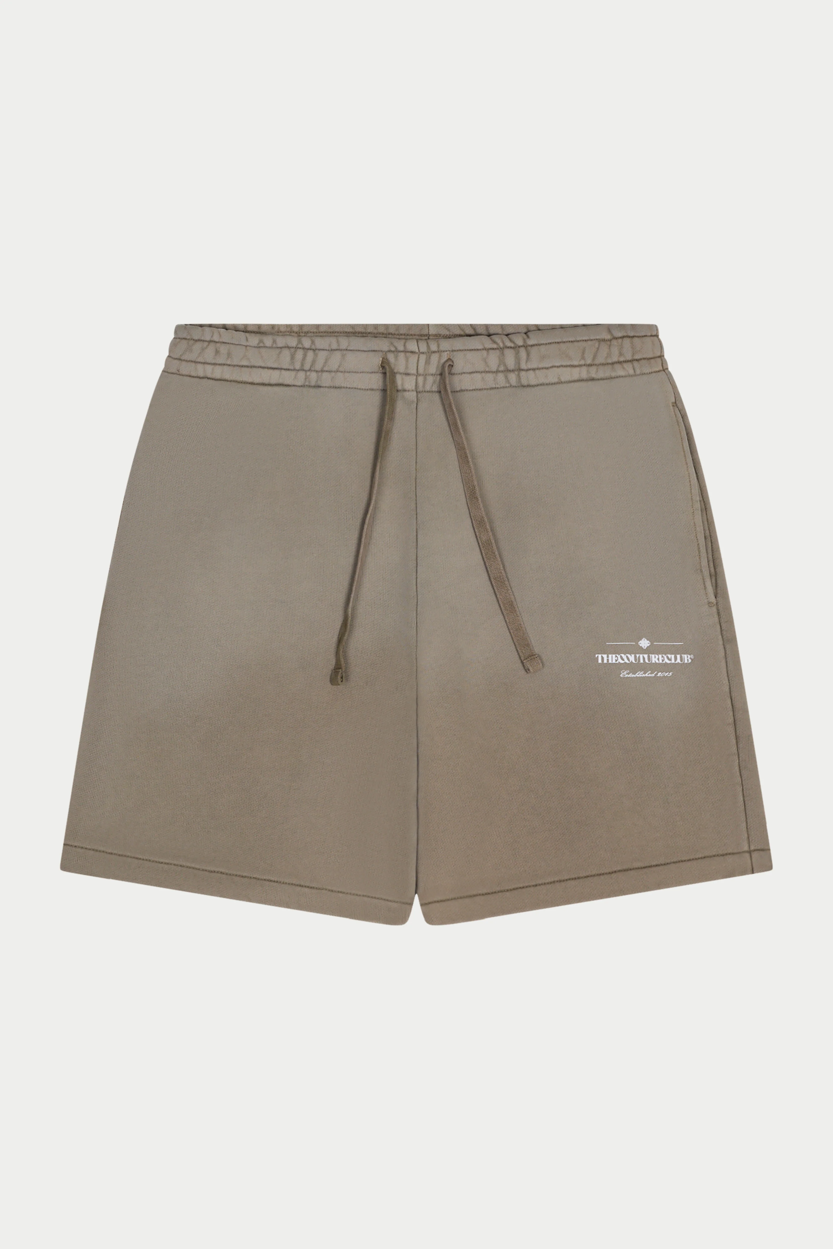 SPRAY WASH COPYRIGHT MULTI GRAPHIC SHORTS - BEIGE
