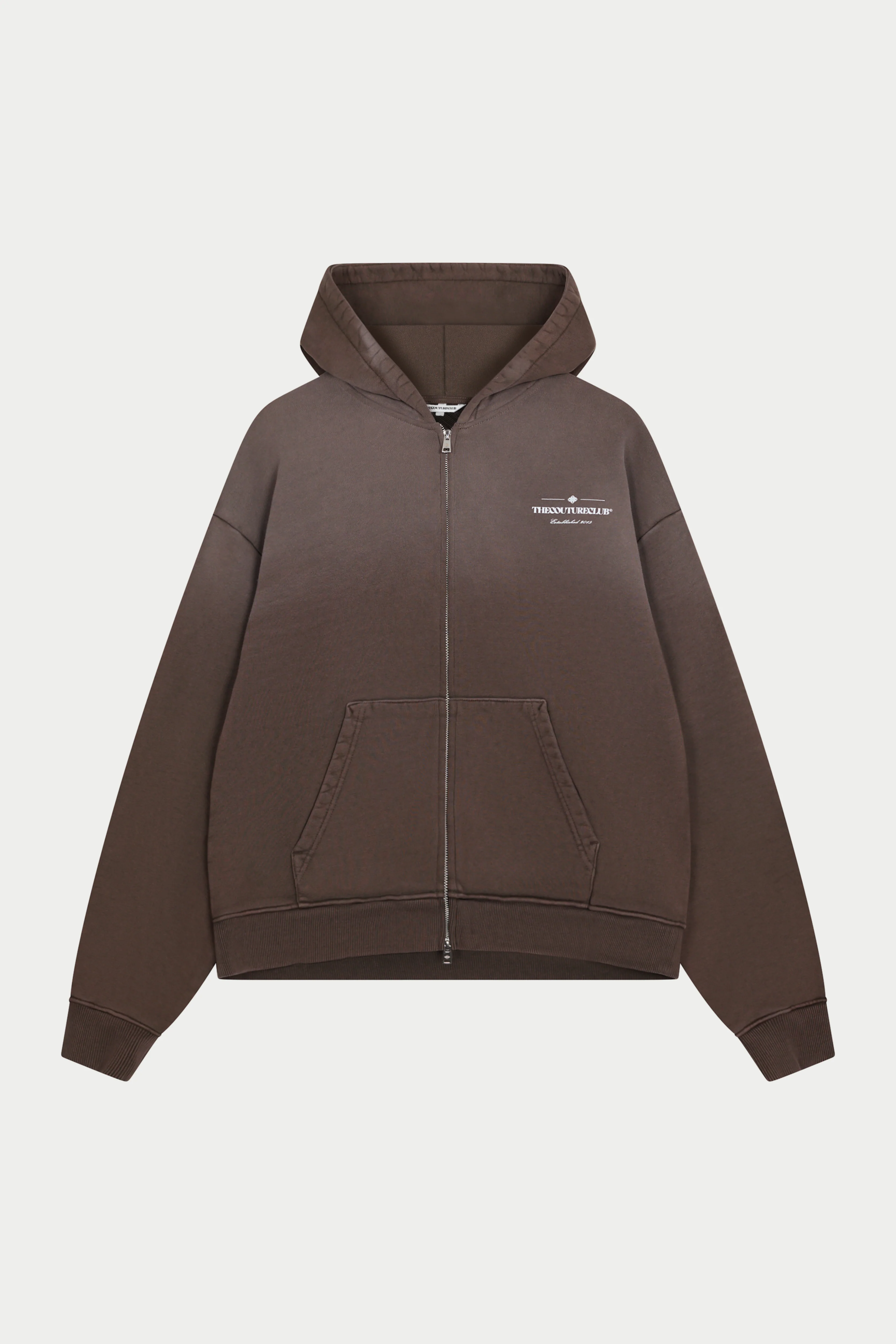 SPRAY WASH COPYRIGHT MULTI GRAPHIC ZIP THROUGH HOODIE - BROWN - Image 6
