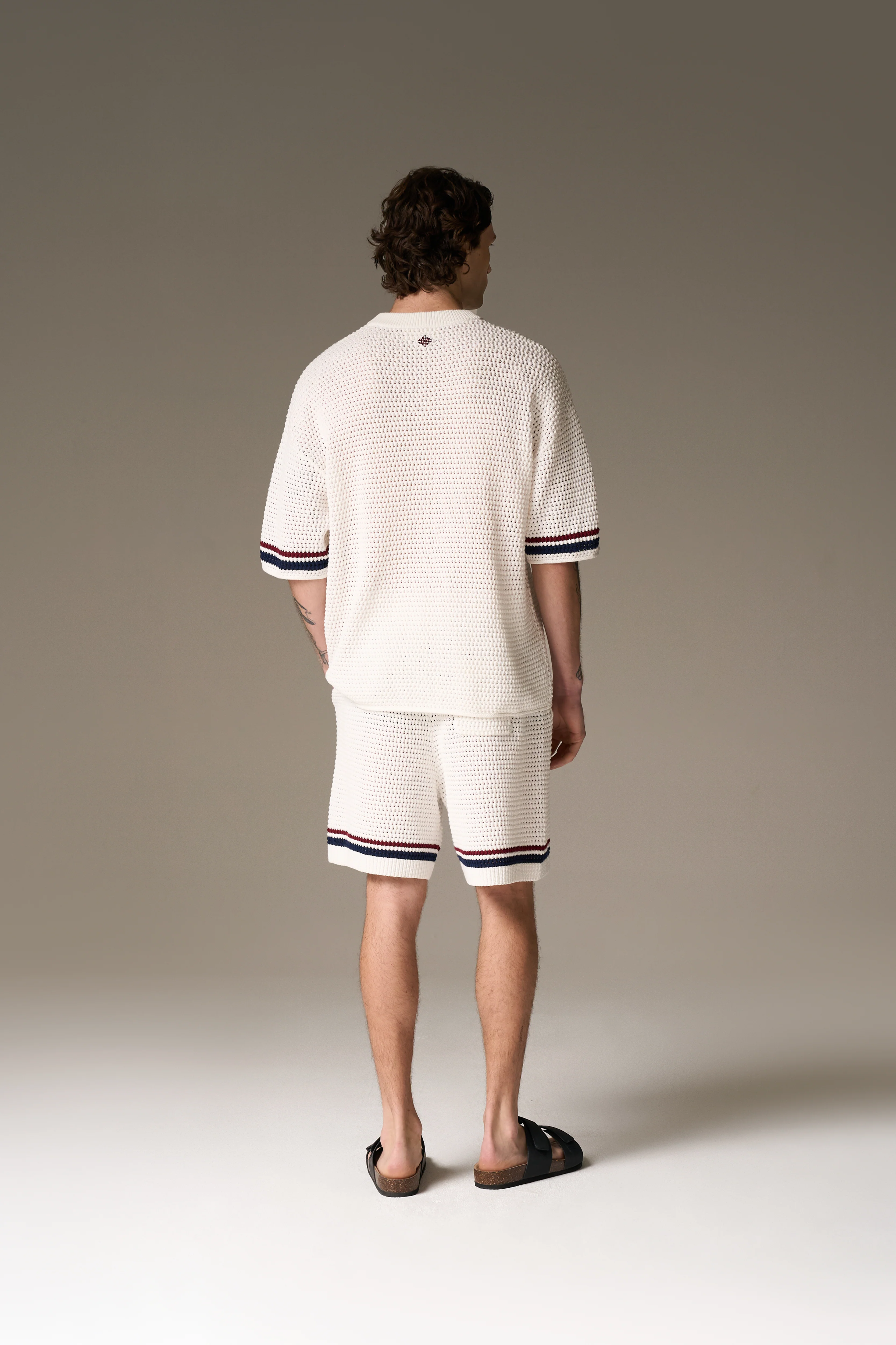 STRIPE CROCHET KNIT SHORTS - BURGUNDY - Image 7