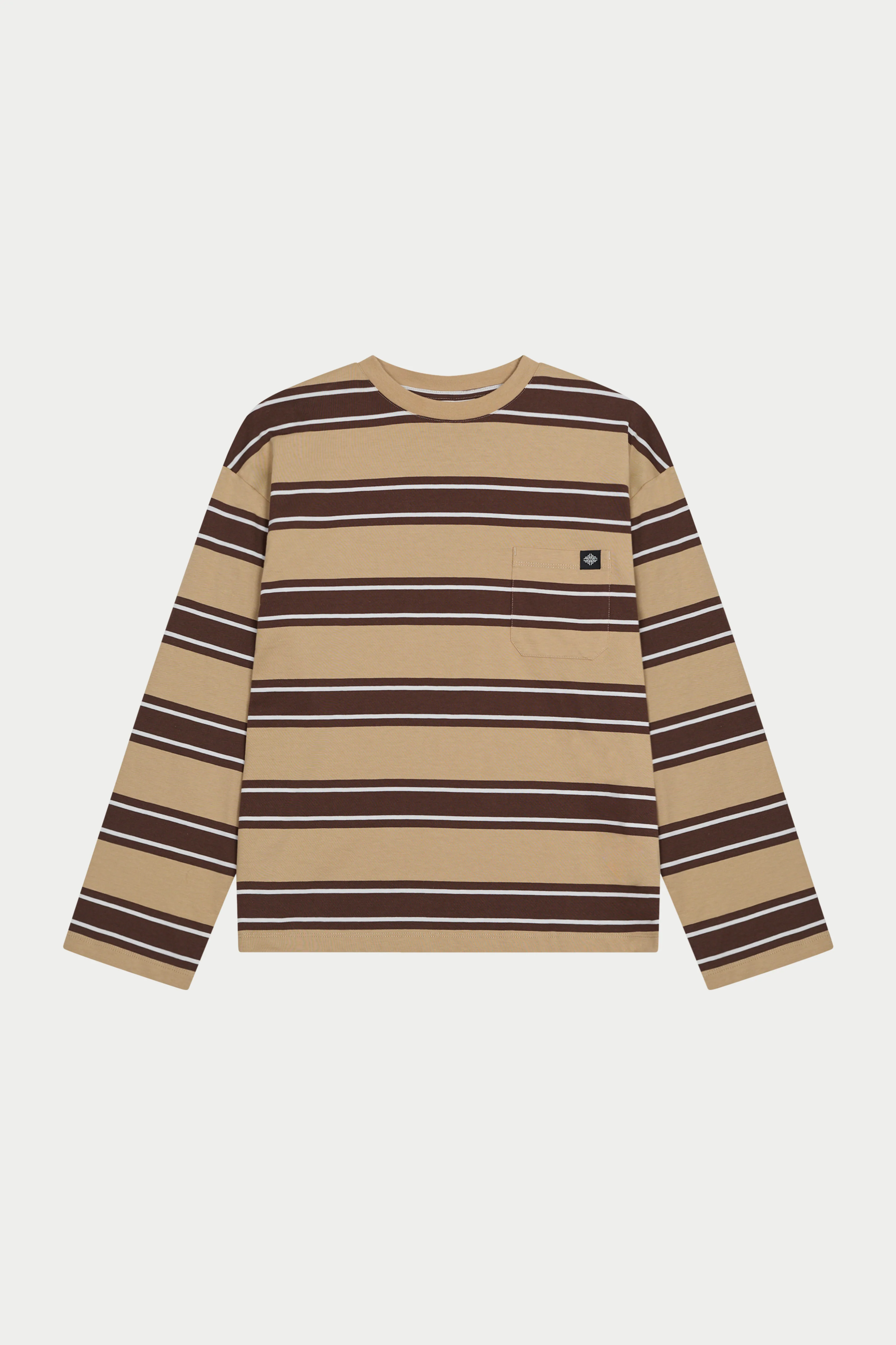 STRIPE POCKET LONG SLEEVE T SHIRT - CHOCOLATE