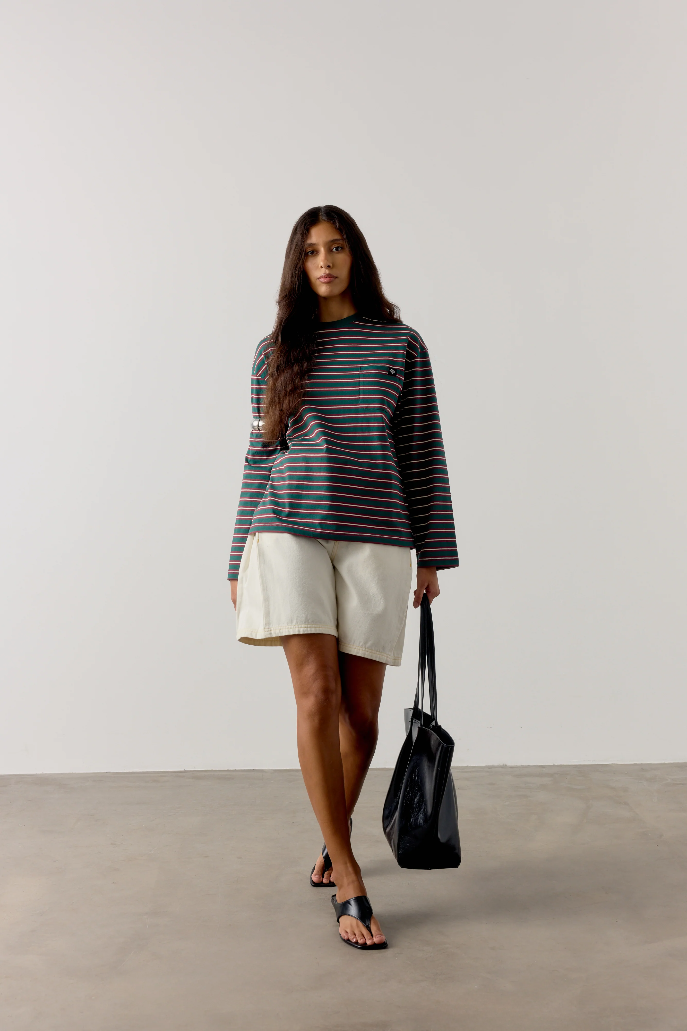 STRIPE POCKET LONG SLEEVE T SHIRT - FOREST GREEN - Image 4