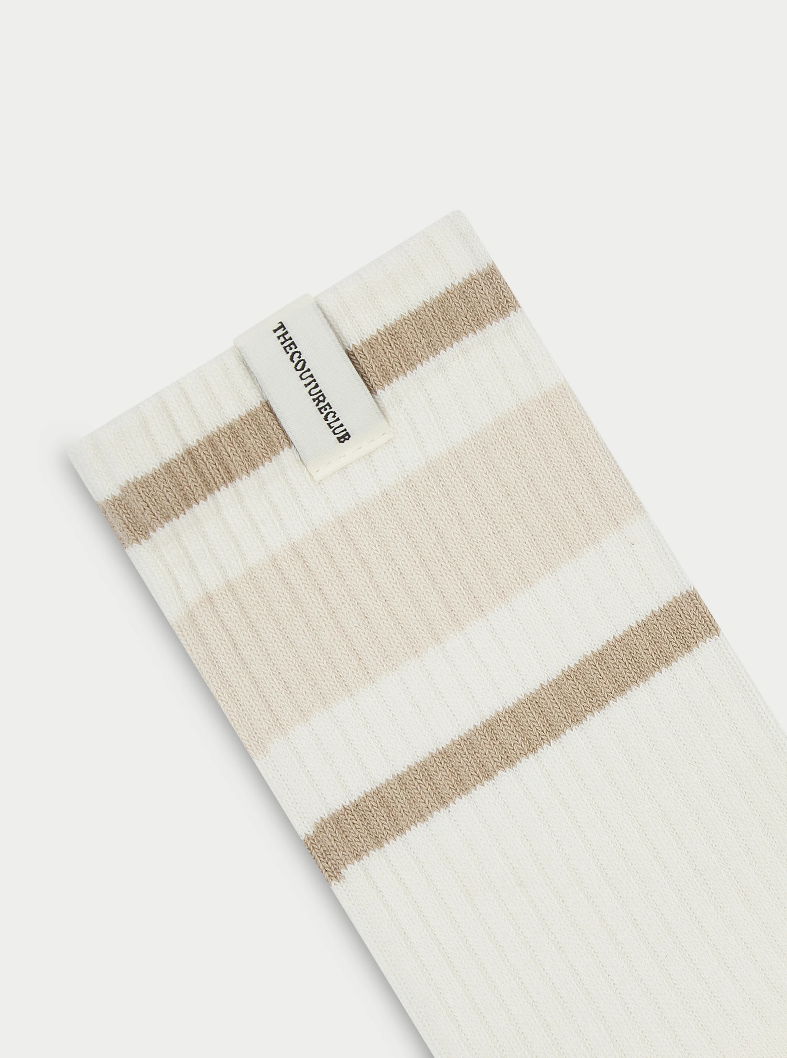 STRIPED BRANDED LABEL SOCK - BEIGE - Image 2