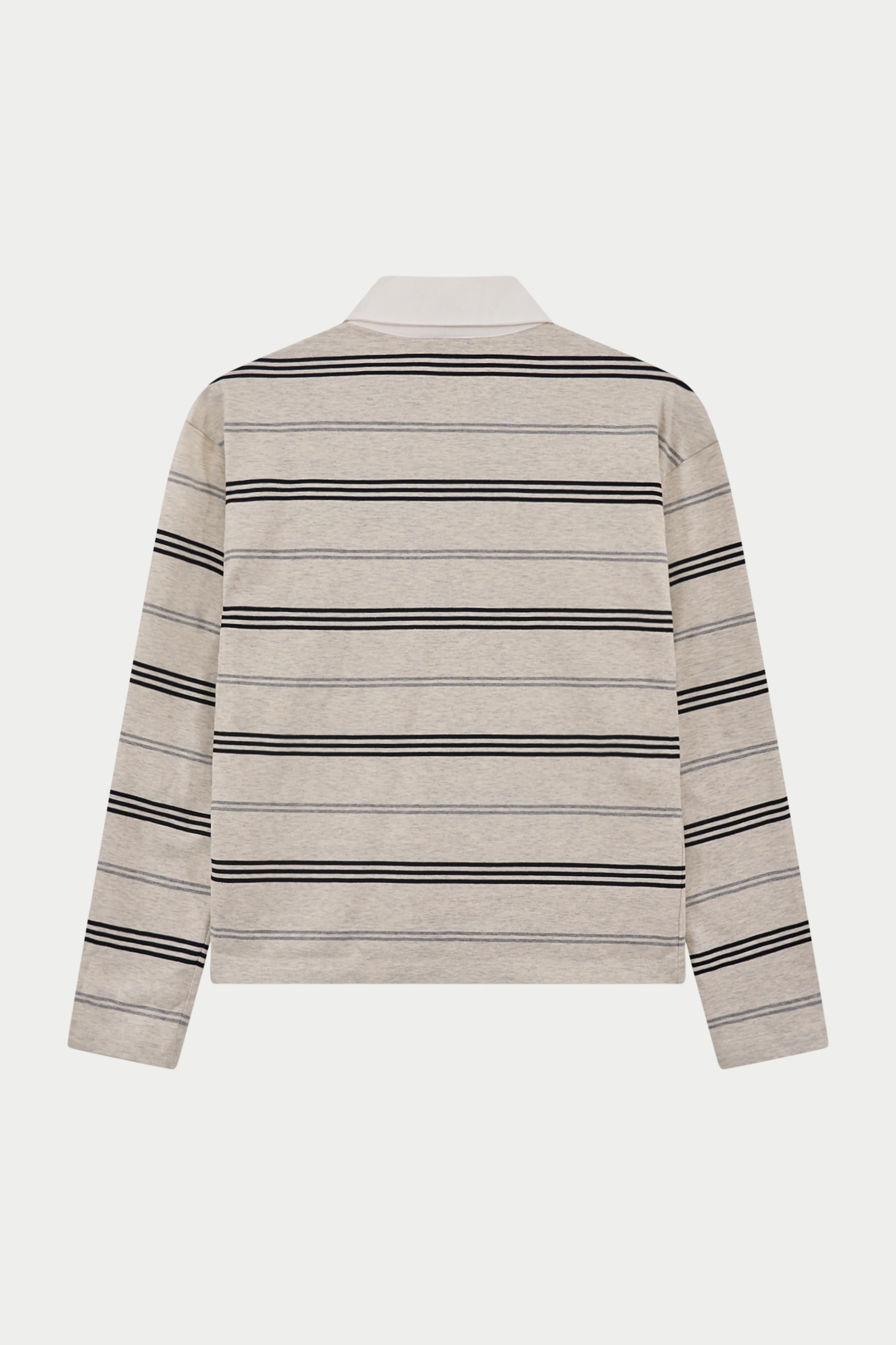 STRIPED LONG SLEEVE POLO TEE - GREY MARL - Image 9
