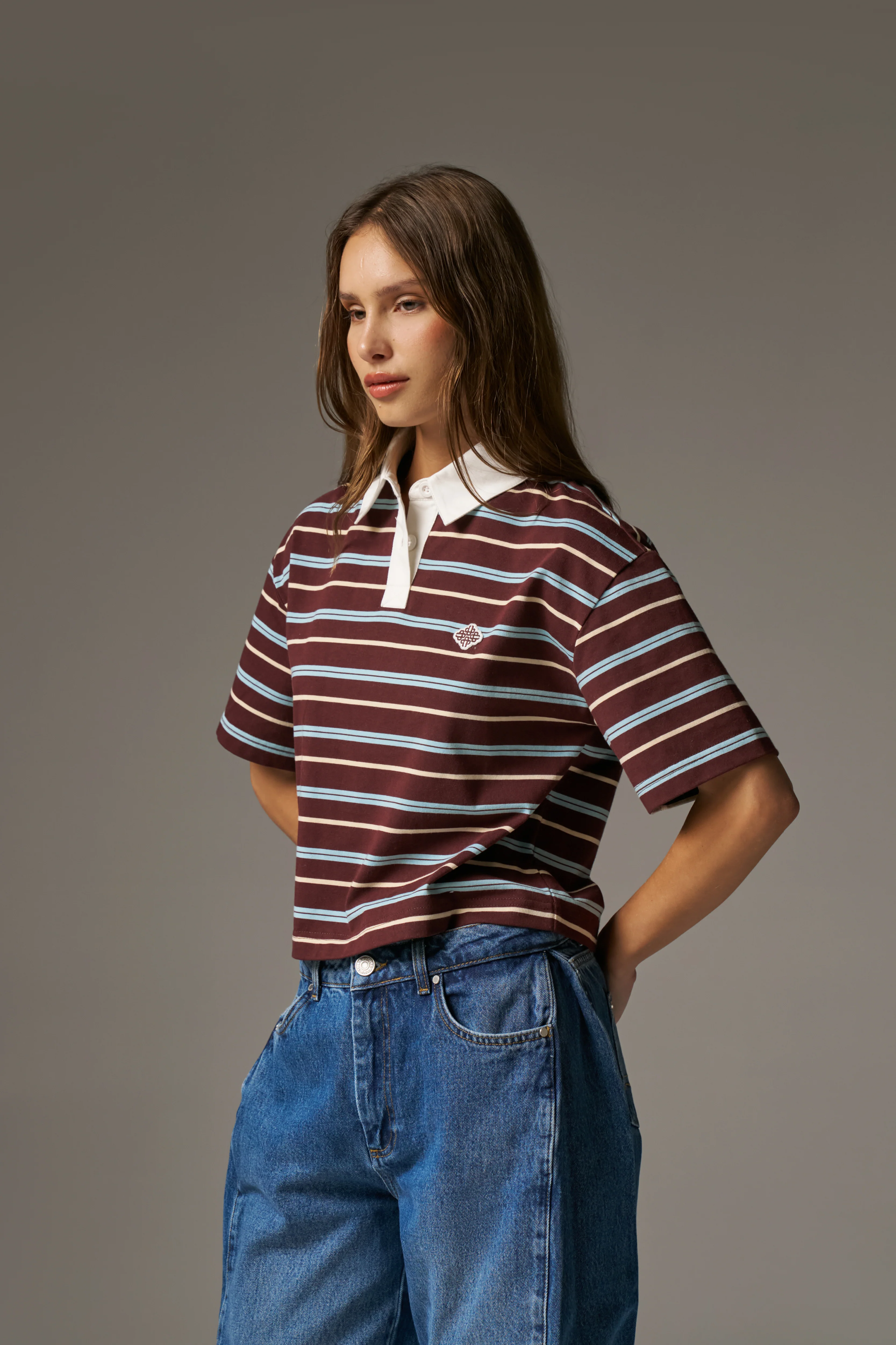 STRIPED POLO TEE - CHOCOLATE - Image 4