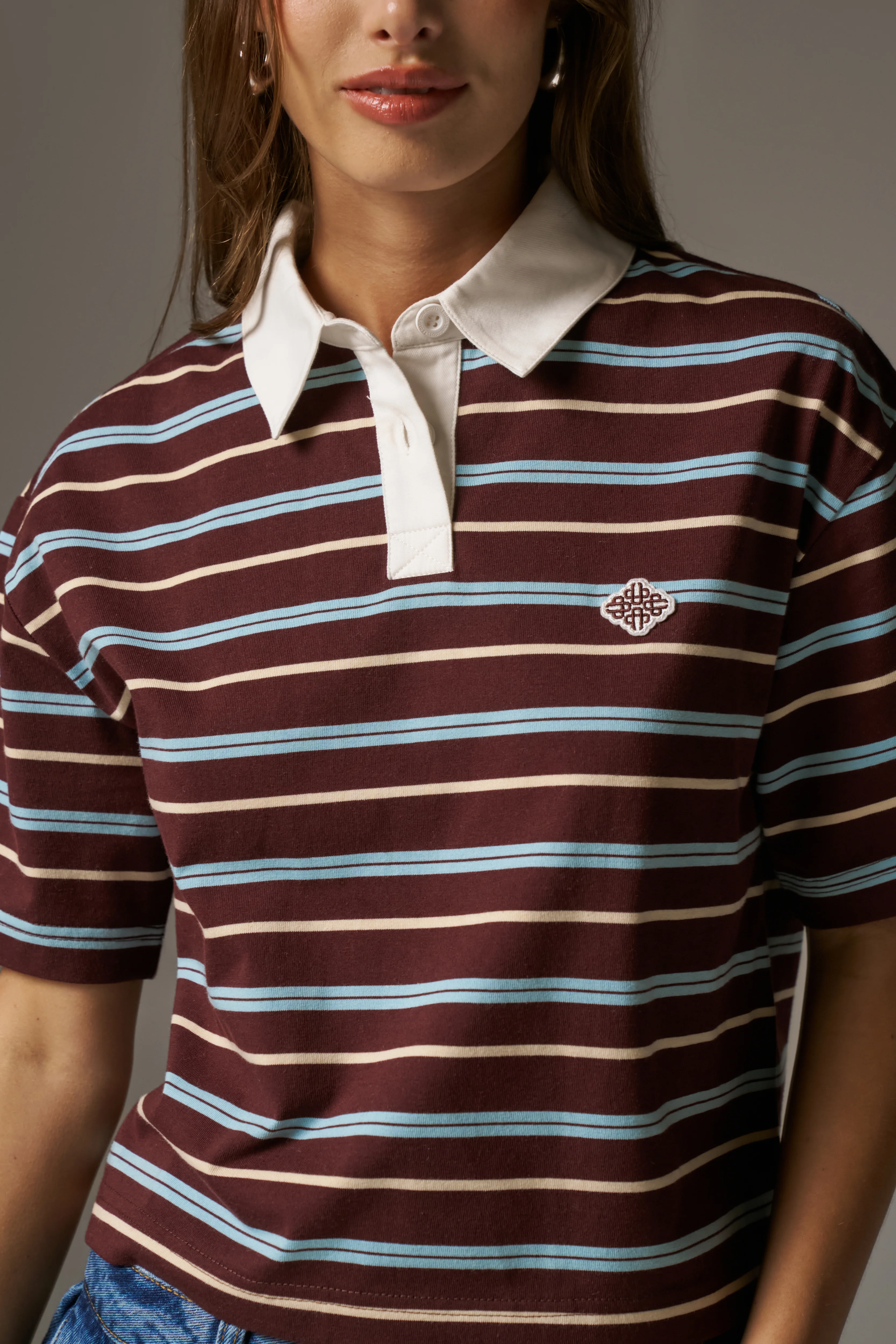 STRIPED POLO TEE - CHOCOLATE - Image 5