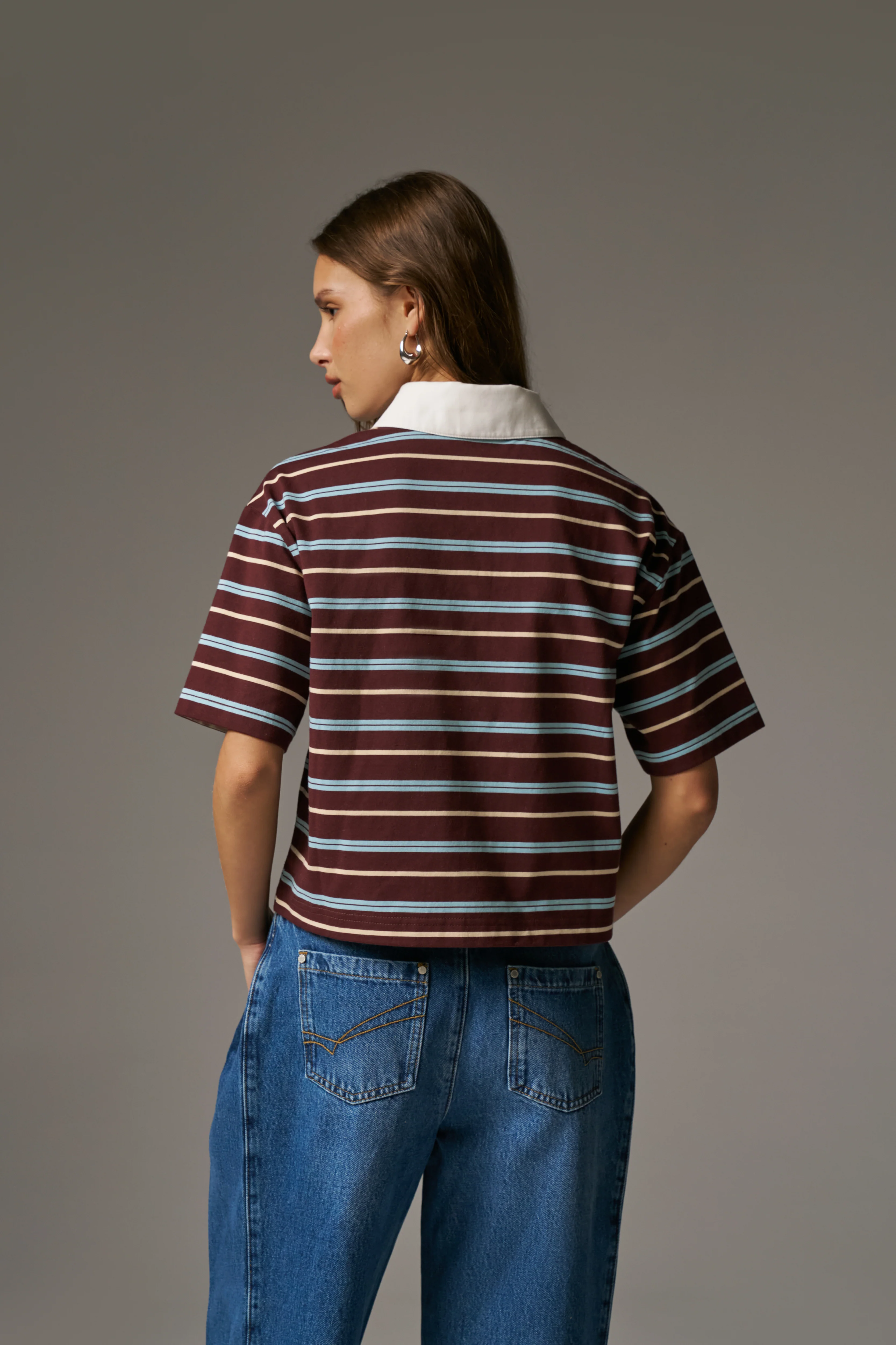 STRIPED POLO TEE - CHOCOLATE - Image 6