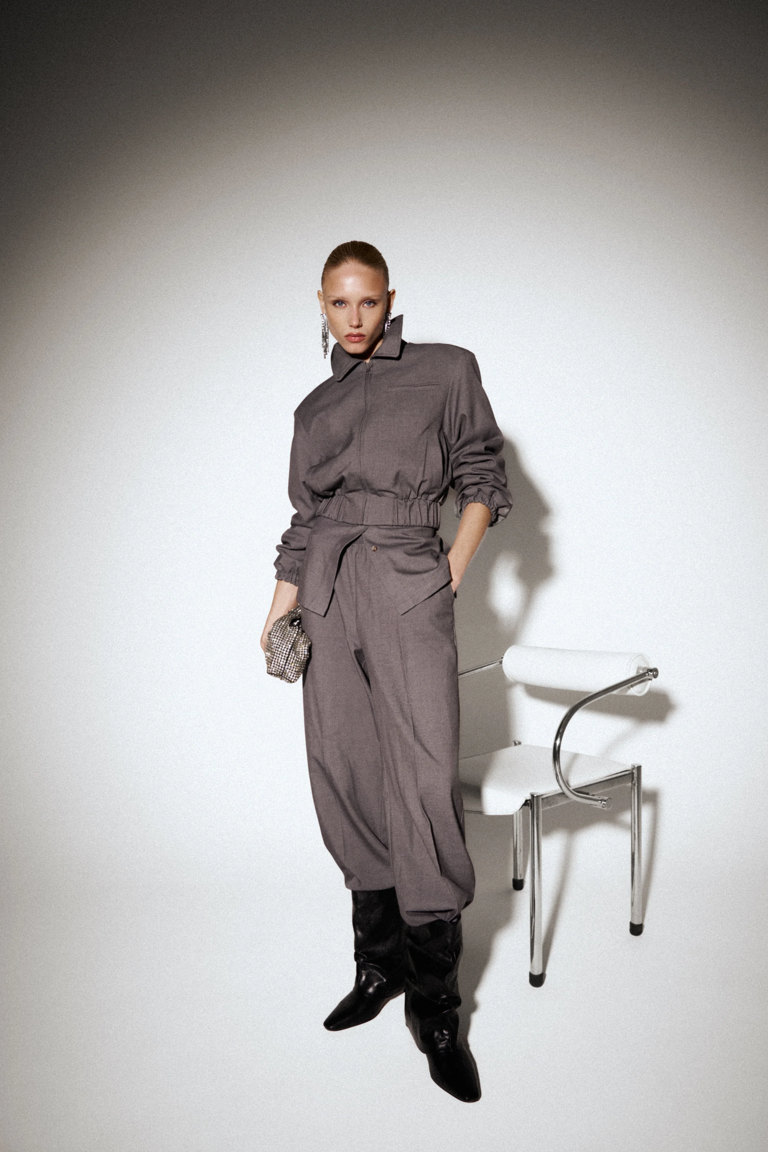 TAILORED WAISTBAND DETAIL TROUSERS - GREY - Image 4