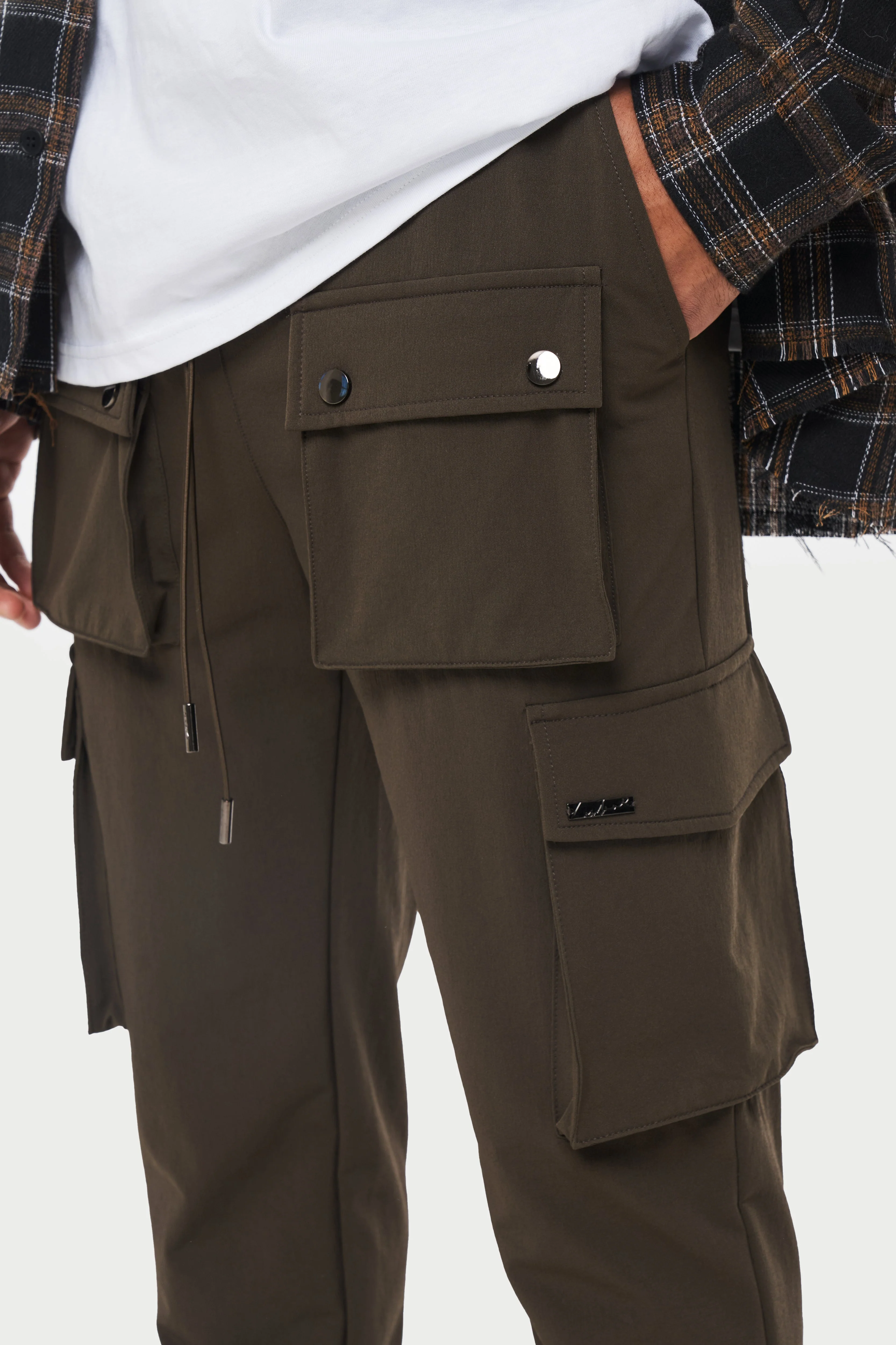 TECHNICAL STRETCH POPPER DETAIL CARGO PANTS - MOCHA - Image 5