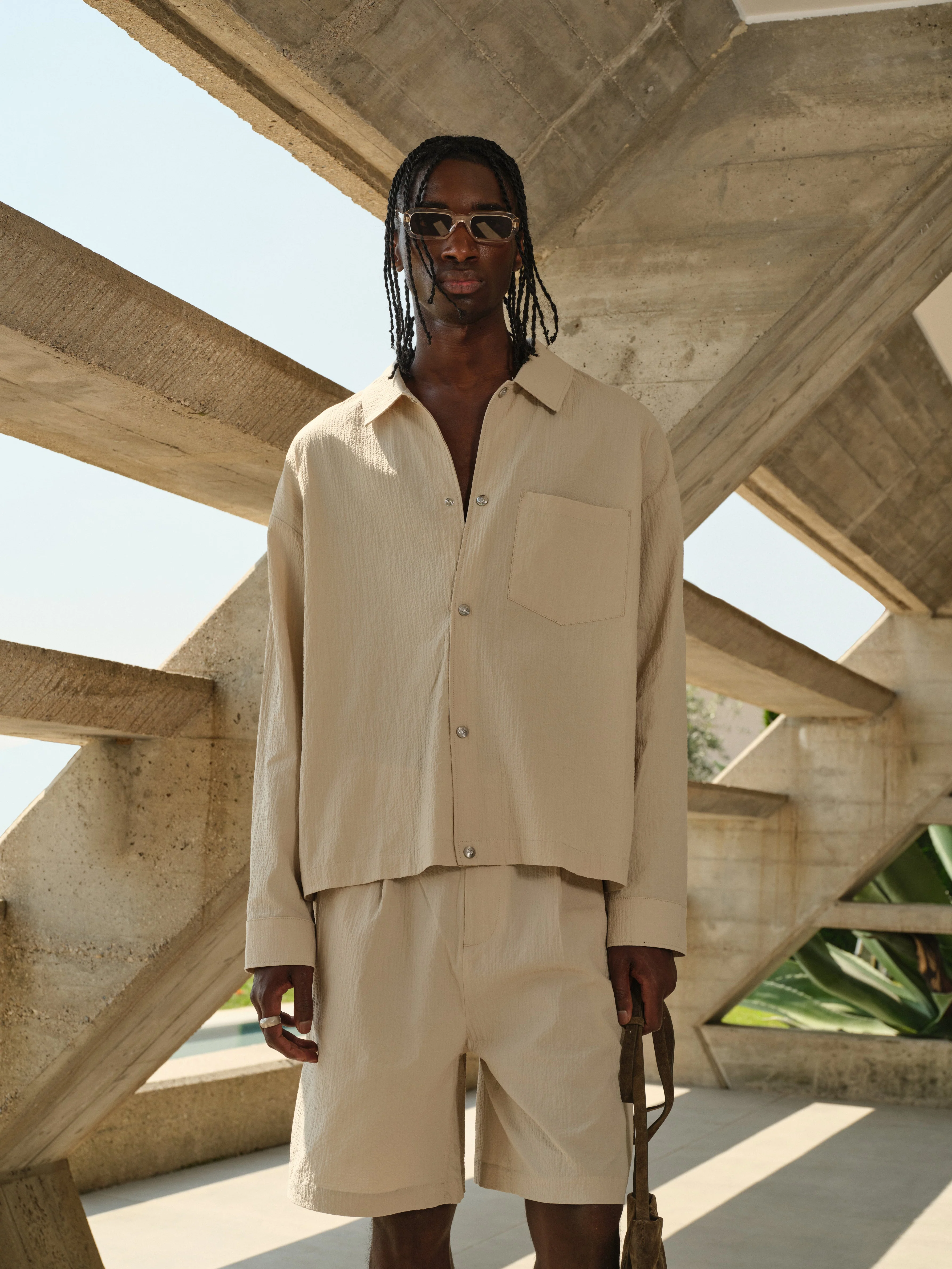 TEXTURED LONG SLEEVE SHIRT - STONE - Image 2