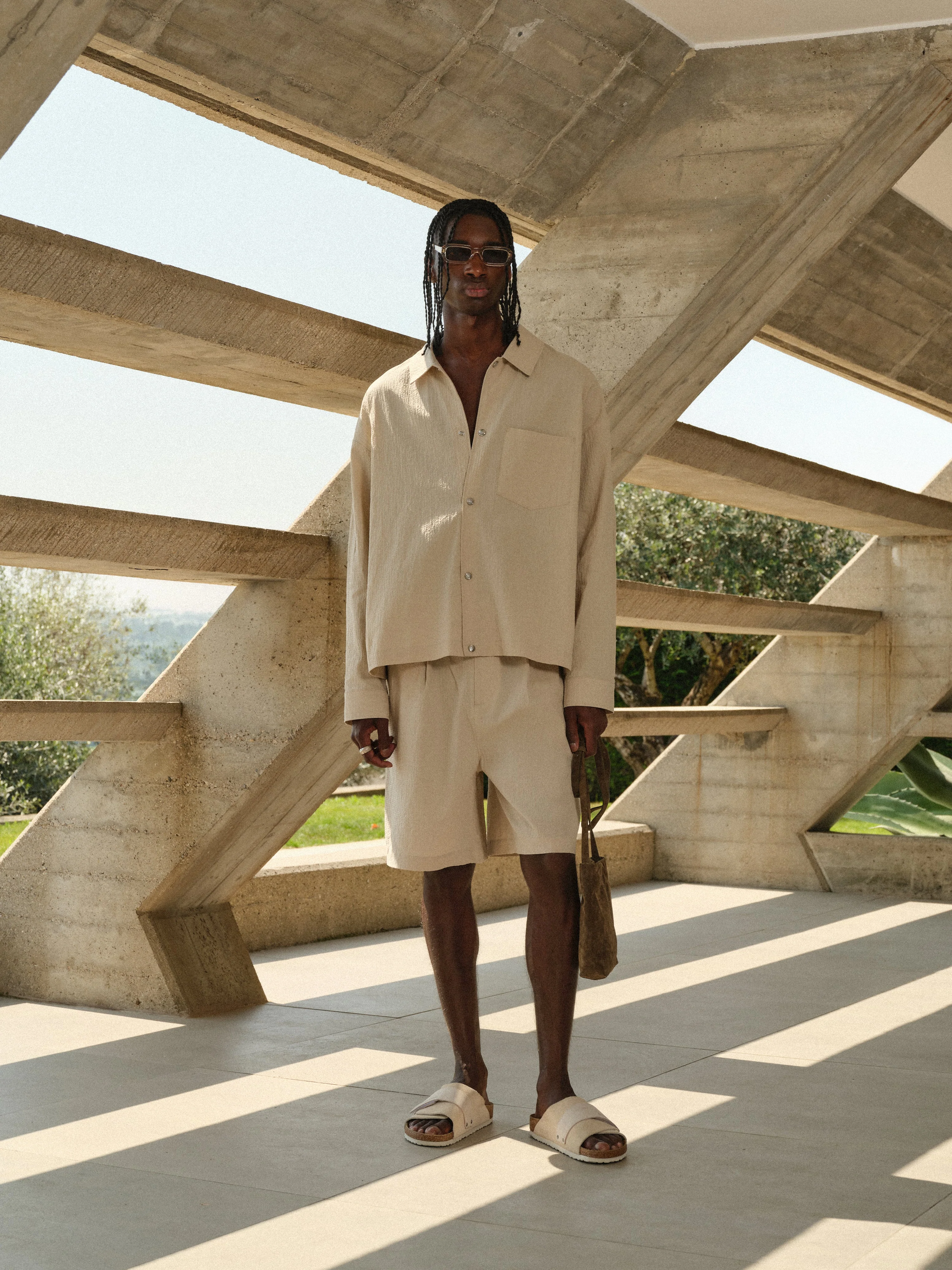 TEXTURED LONG SLEEVE SHIRT - STONE - Image 3