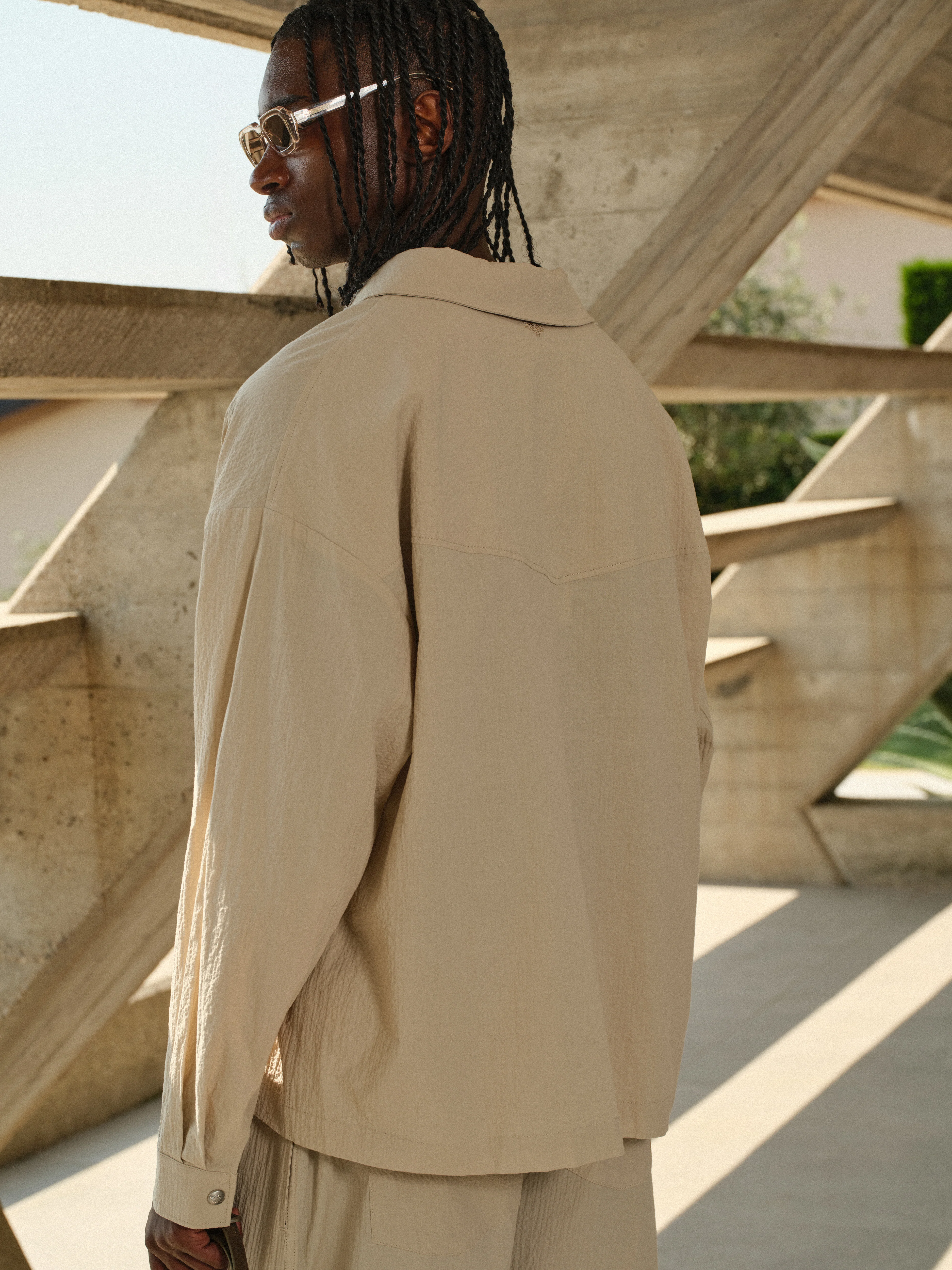 TEXTURED LONG SLEEVE SHIRT - STONE - Image 6