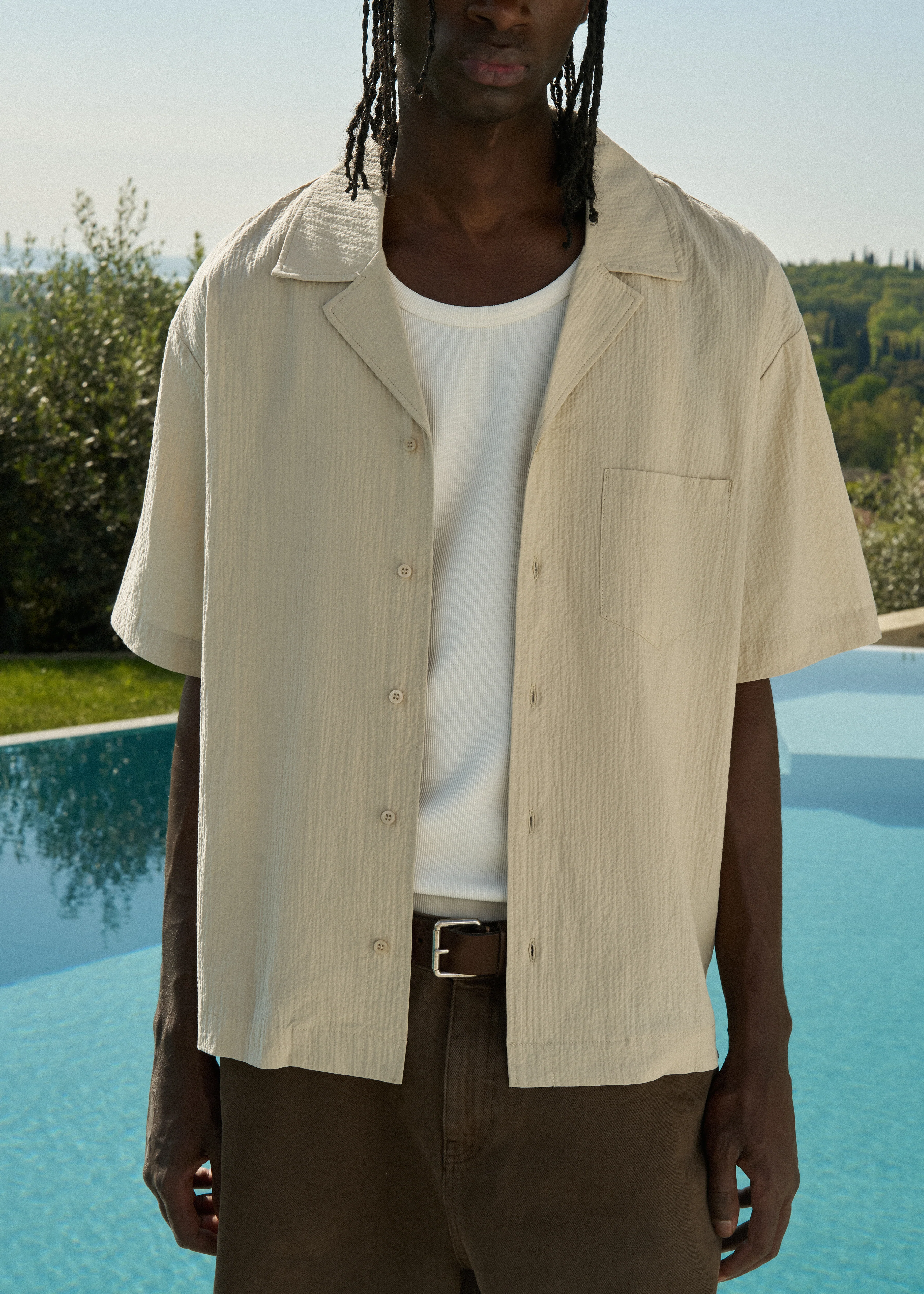 TEXTURED REVERE SHIRT - STONE - Image 4