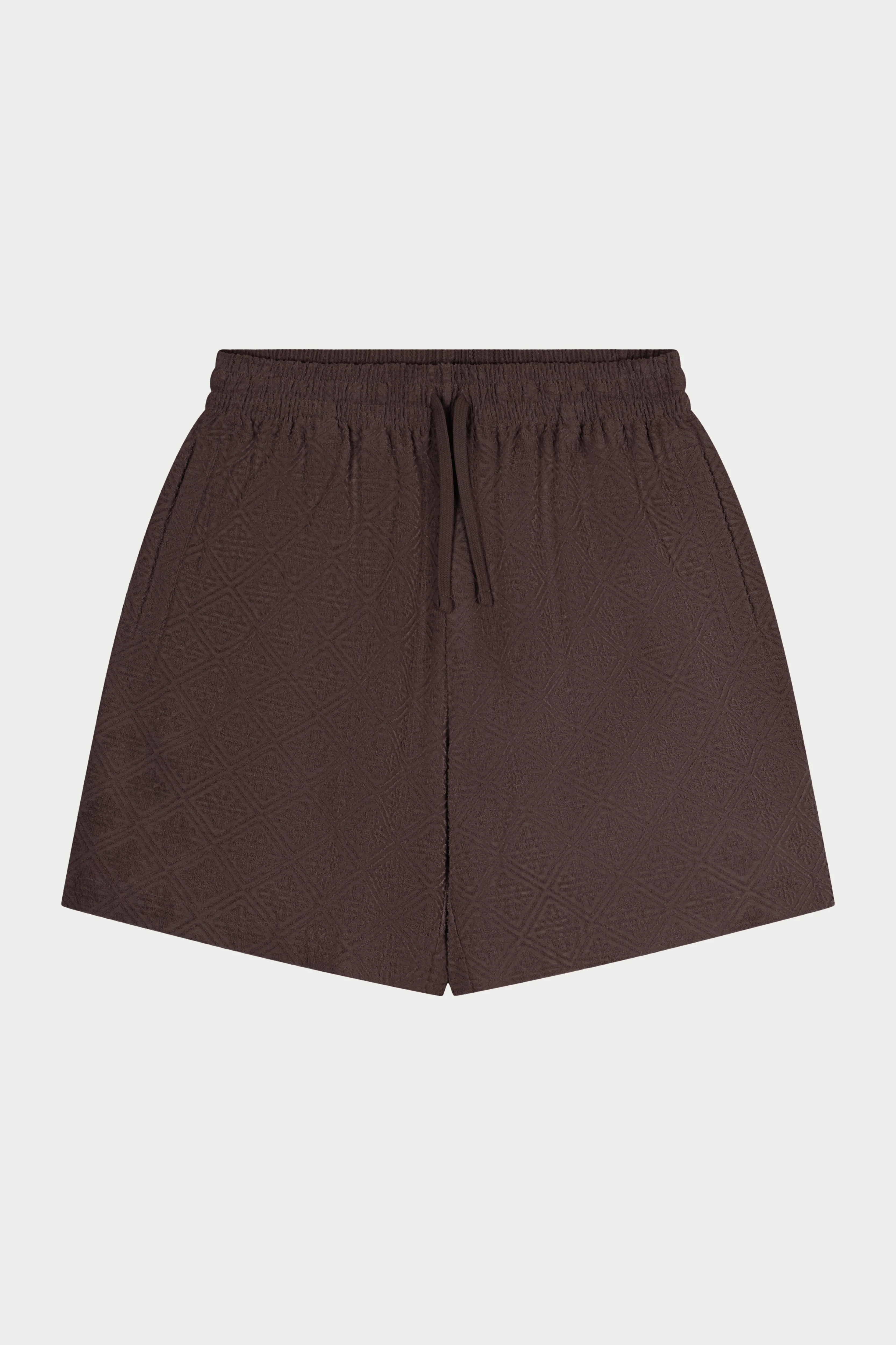 TOWELLING JACQUARD EMBLEM SHORTS - BROWN