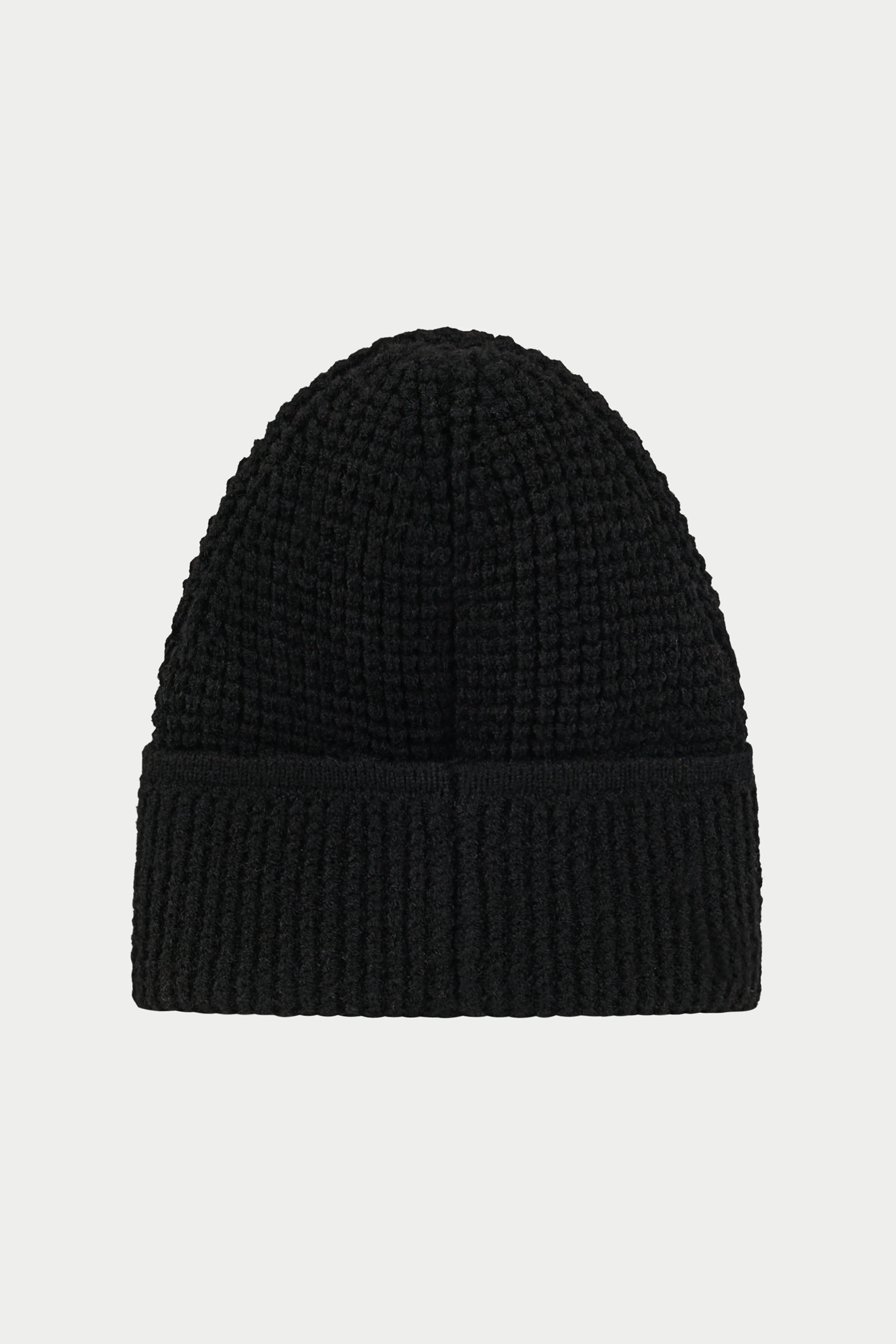 WAFFLE KNIT EMBLEM BEANIE - BLACK - Image 3