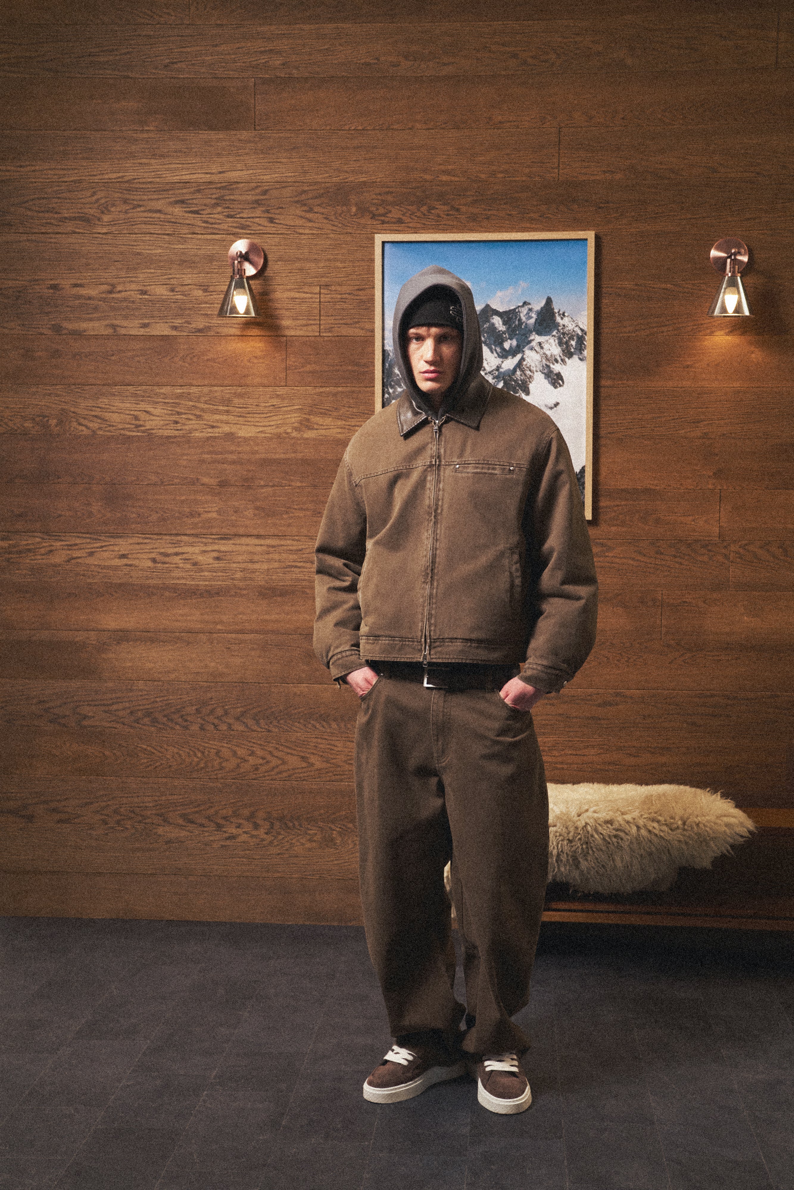 WASHED TWILL PADDED JACKET - BROWN - Image 3